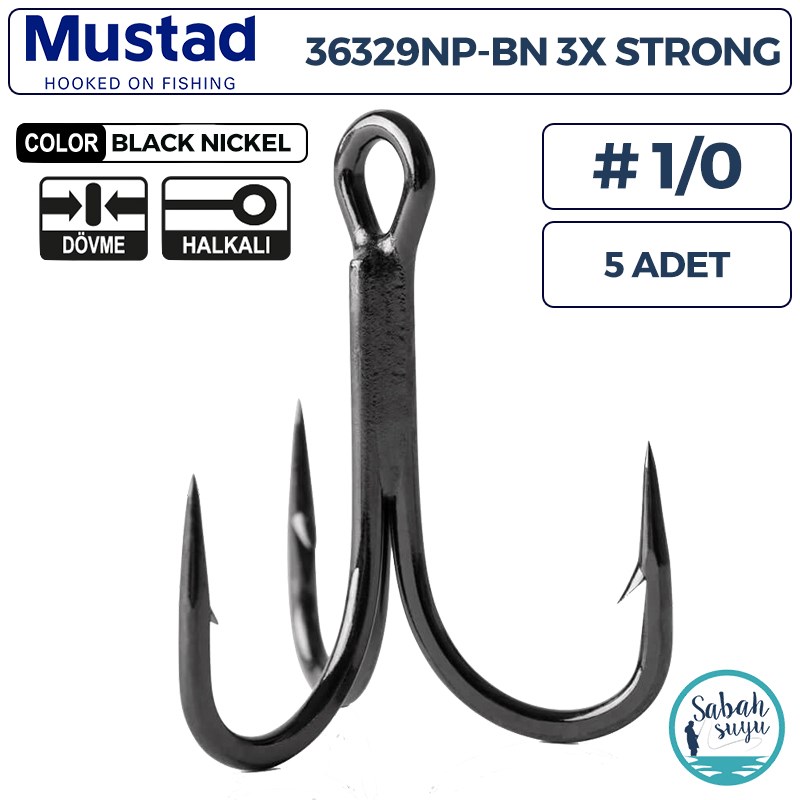 Mustad 36329 NP-BN 3X Üçlü İğne Siyah #1/0 (5 Adet)