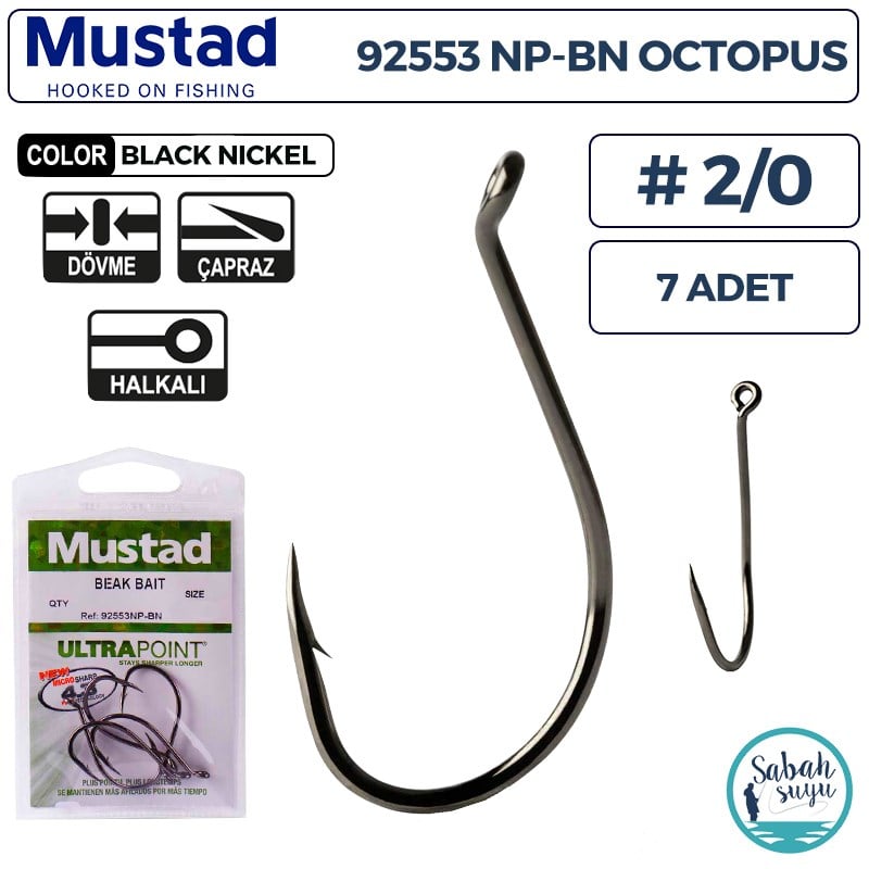 Mustad 92553 NP-BN Octopus Delikli İğne Siyah #2/0 (7 Adet)