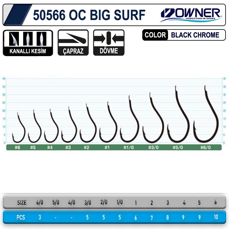Owner 50566 Cut Big Surf  İğne #3/0 (5 Adet) Siyah