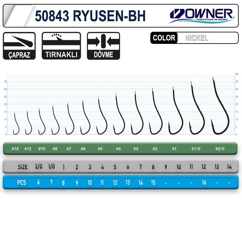 Owner 50843 Ryusen BH Worm Tırnaklı İğne #1 (8 Adet) Beyaz