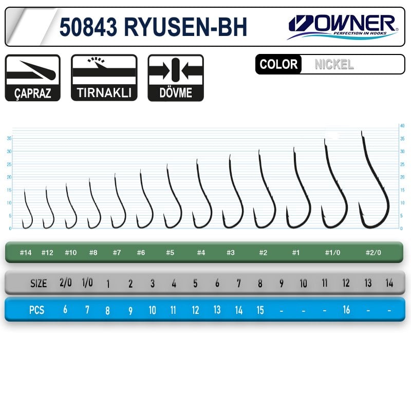 Owner 50843 Ryusen BH Worm Tırnaklı İğne #1 (8 Adet) Beyaz