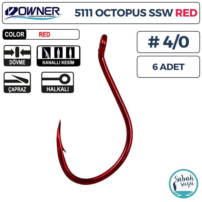 Owner 5111 Octopus SSW Delikli İğne Kırmızı #4/0 (6 Adet)