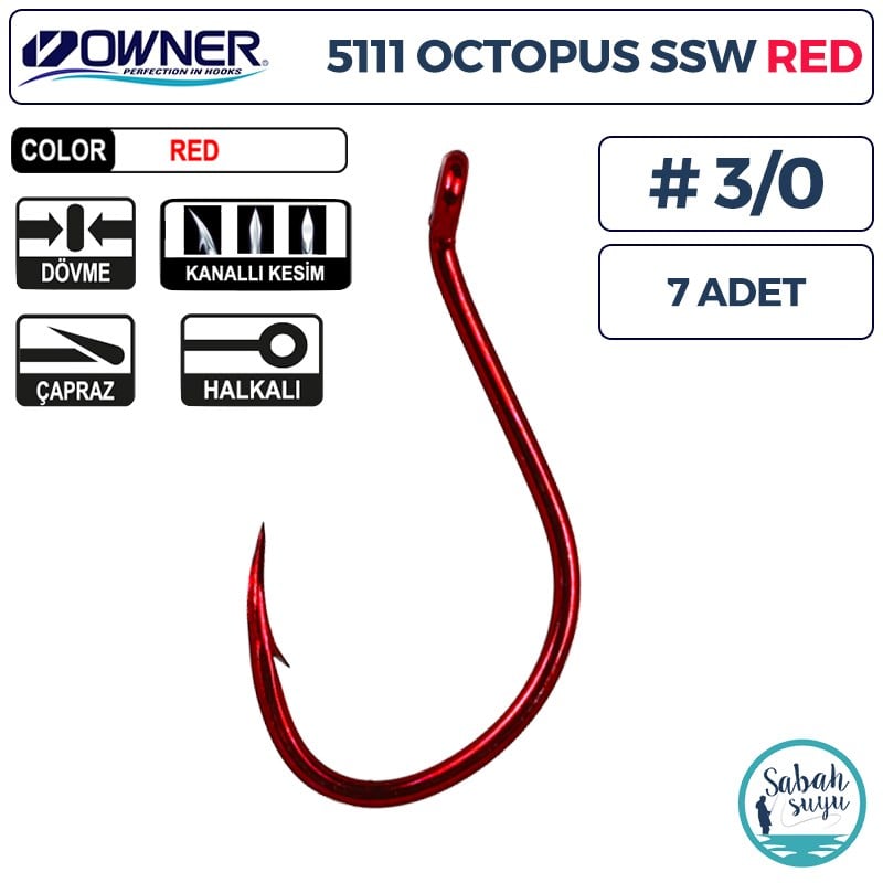 Owner 5111 Octopus SSW Delikli İğne Kırmızı #3/0 (7 Adet)