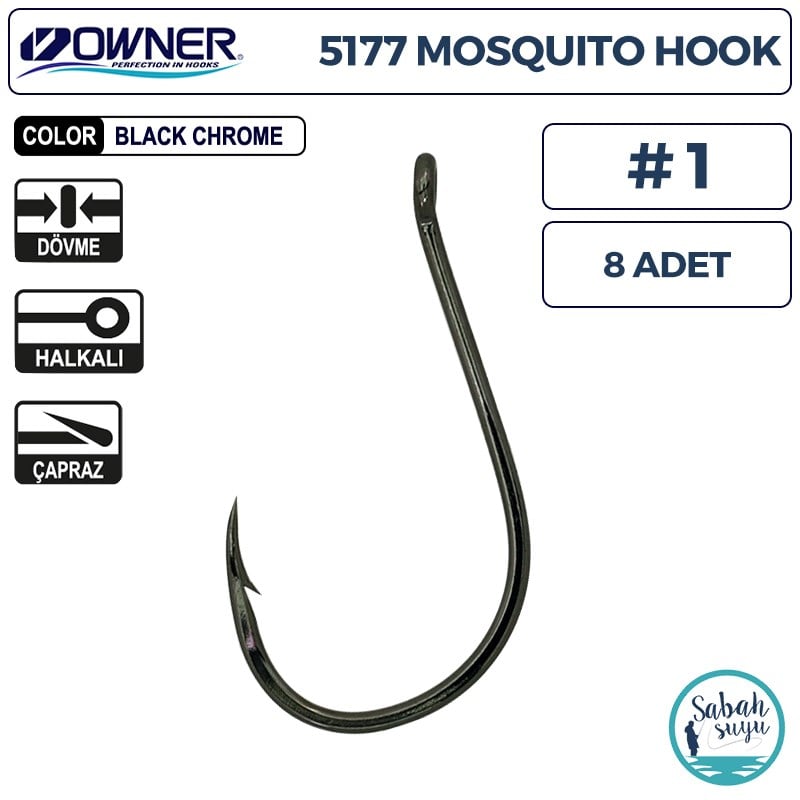 Owner 5177 Mosquito Hook Delikli İğne #1 (8 Adet) Siyah