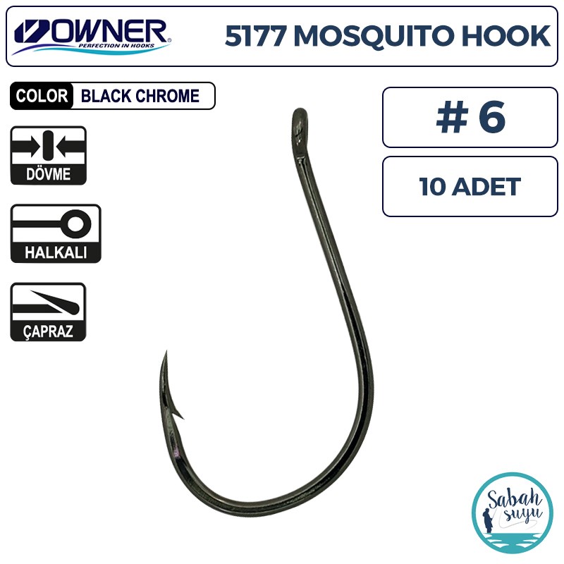 Owner 5177 Mosquito Hook Delikli İğne #6 (10 Adet) Siyah
