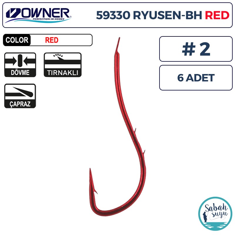 Owner 59330 Ryusen BH Worm Tırnaklı İğne #2 (6 Adet) Kırmızı
