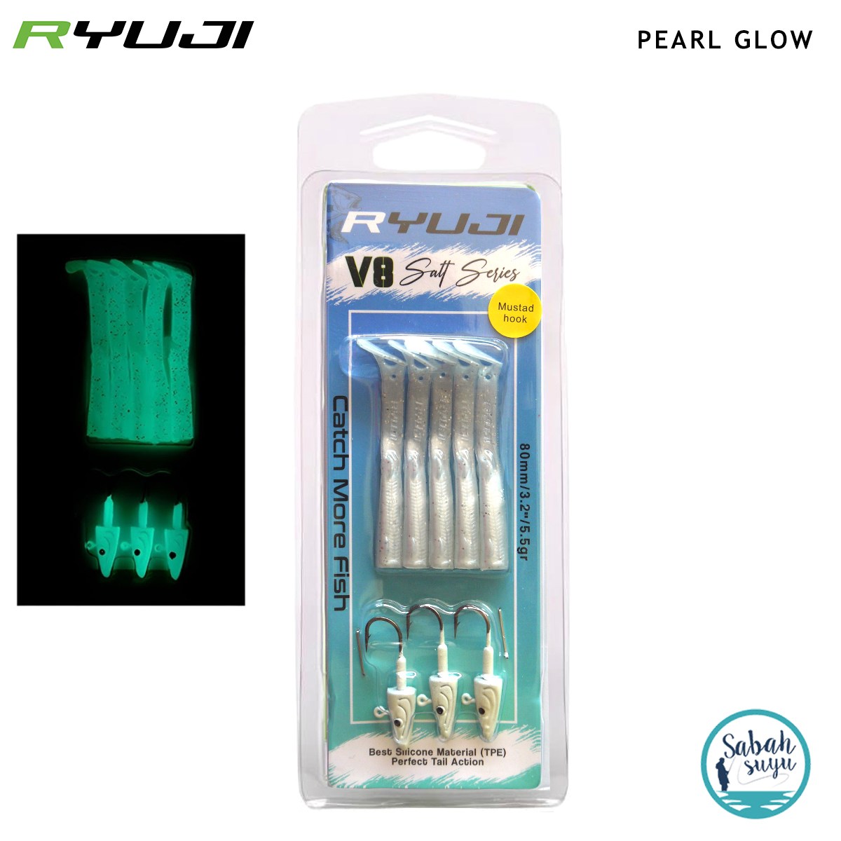 Ryuji V8 8cm 5.5gr Silikon Yem Set (3+5) Pearl Glow