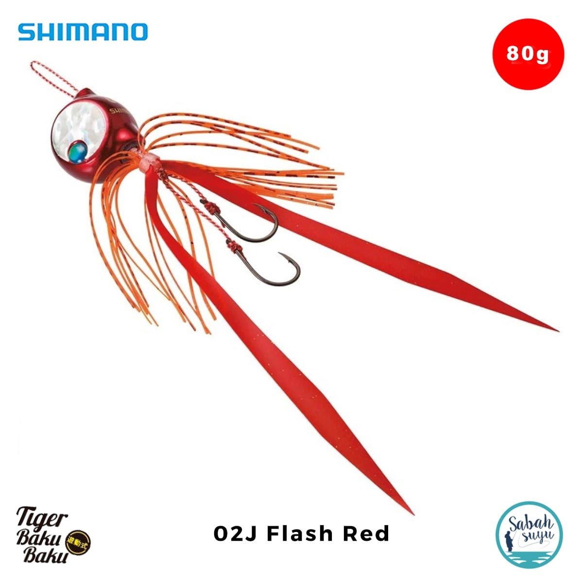 Shimano Engetsu Tiger Baku Baku Tai Rubber Jig 80gr 02J Flash Red