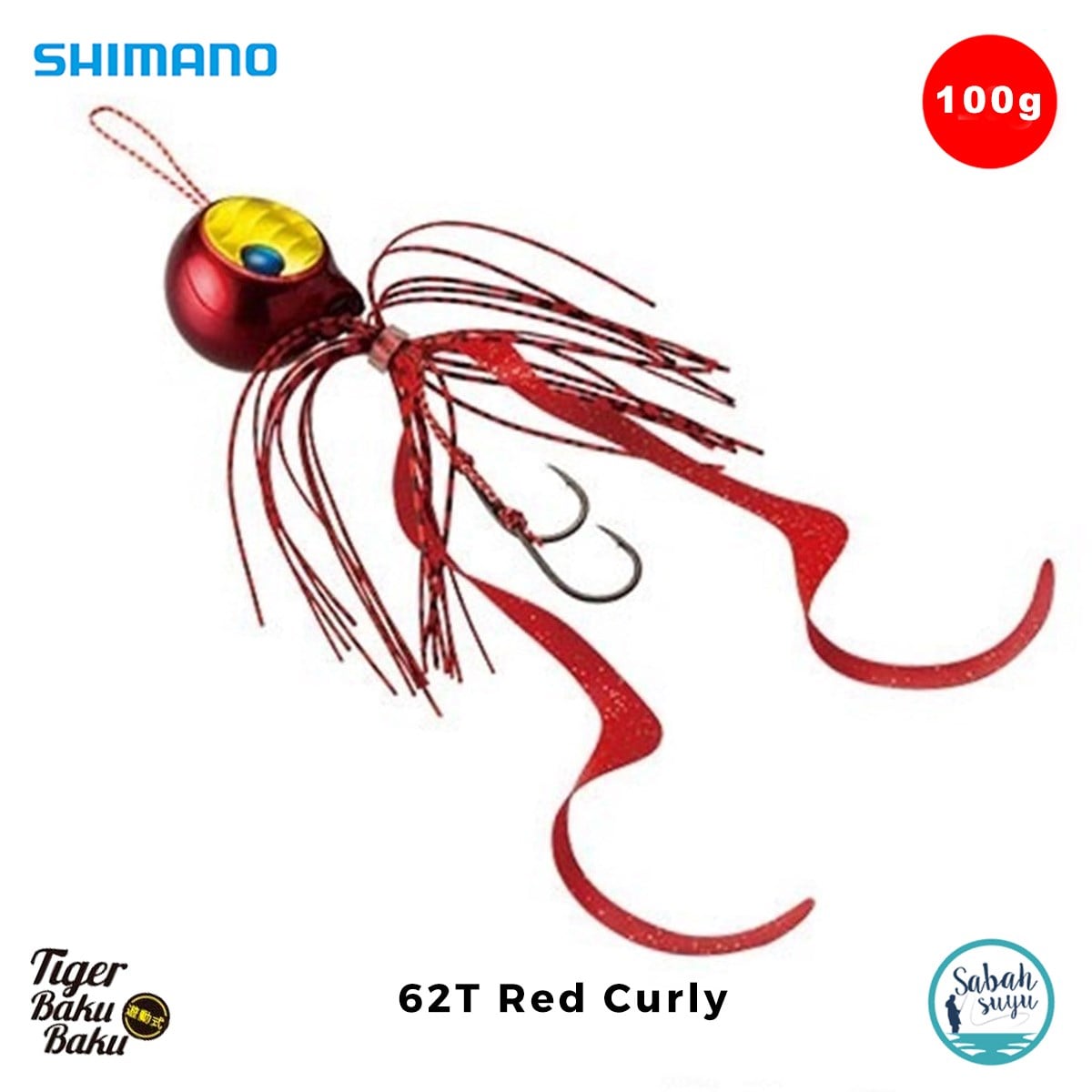 Shimano Engetsu Tiger Baku Baku Tai Rubber Jig 100gr 62T Red Curly