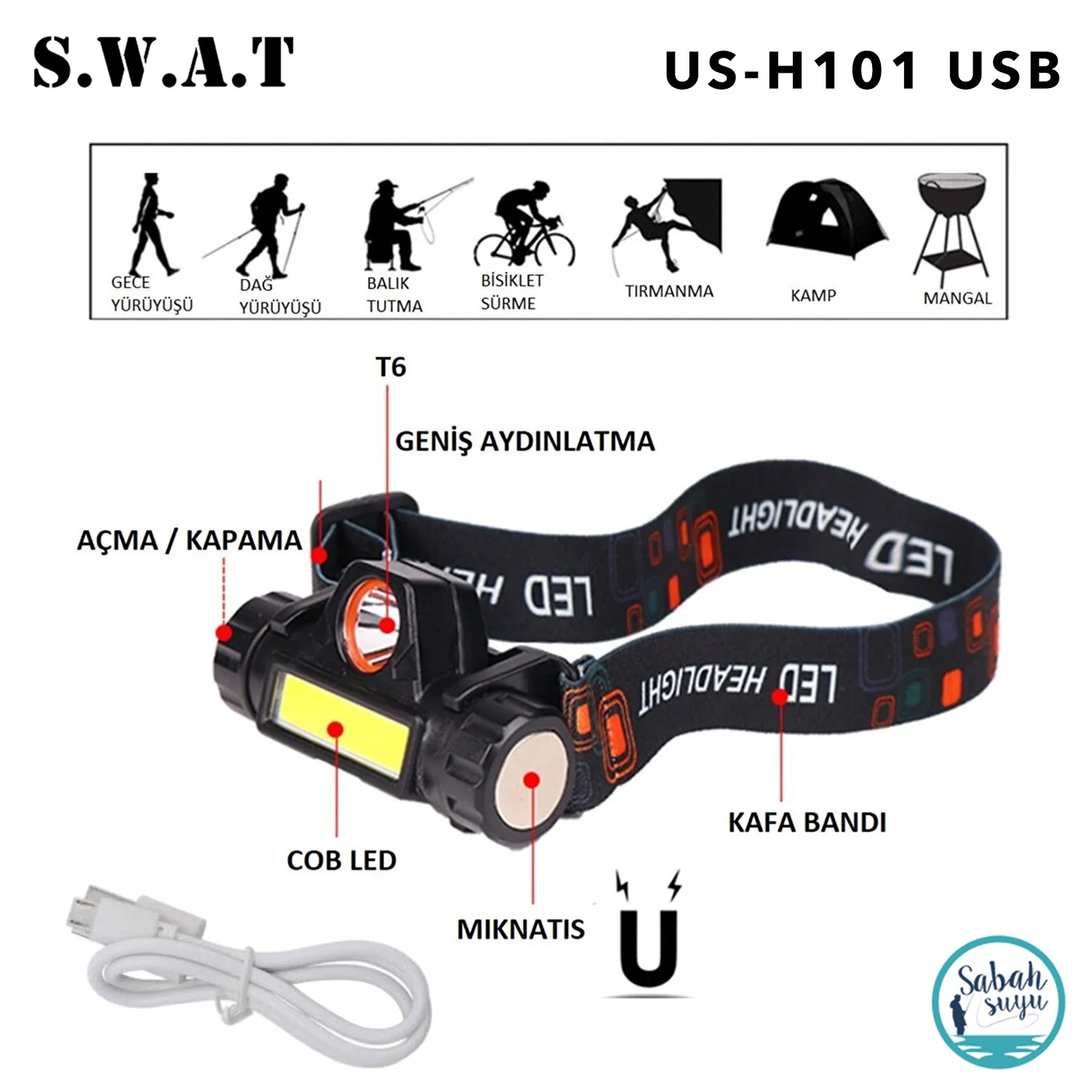 SWAT US-H 101 5W Şarjlı Led + Cob Kafa Lambası