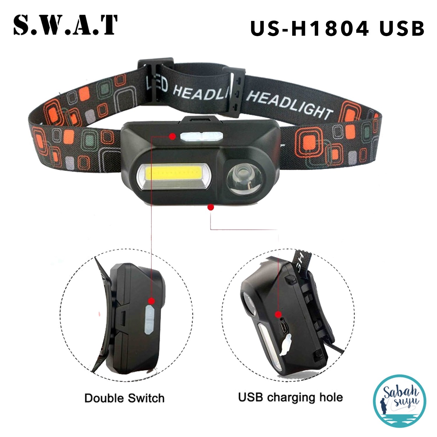 SWAT US-H 1804 5W Şarjlı Led + Cob Kafa Lambası