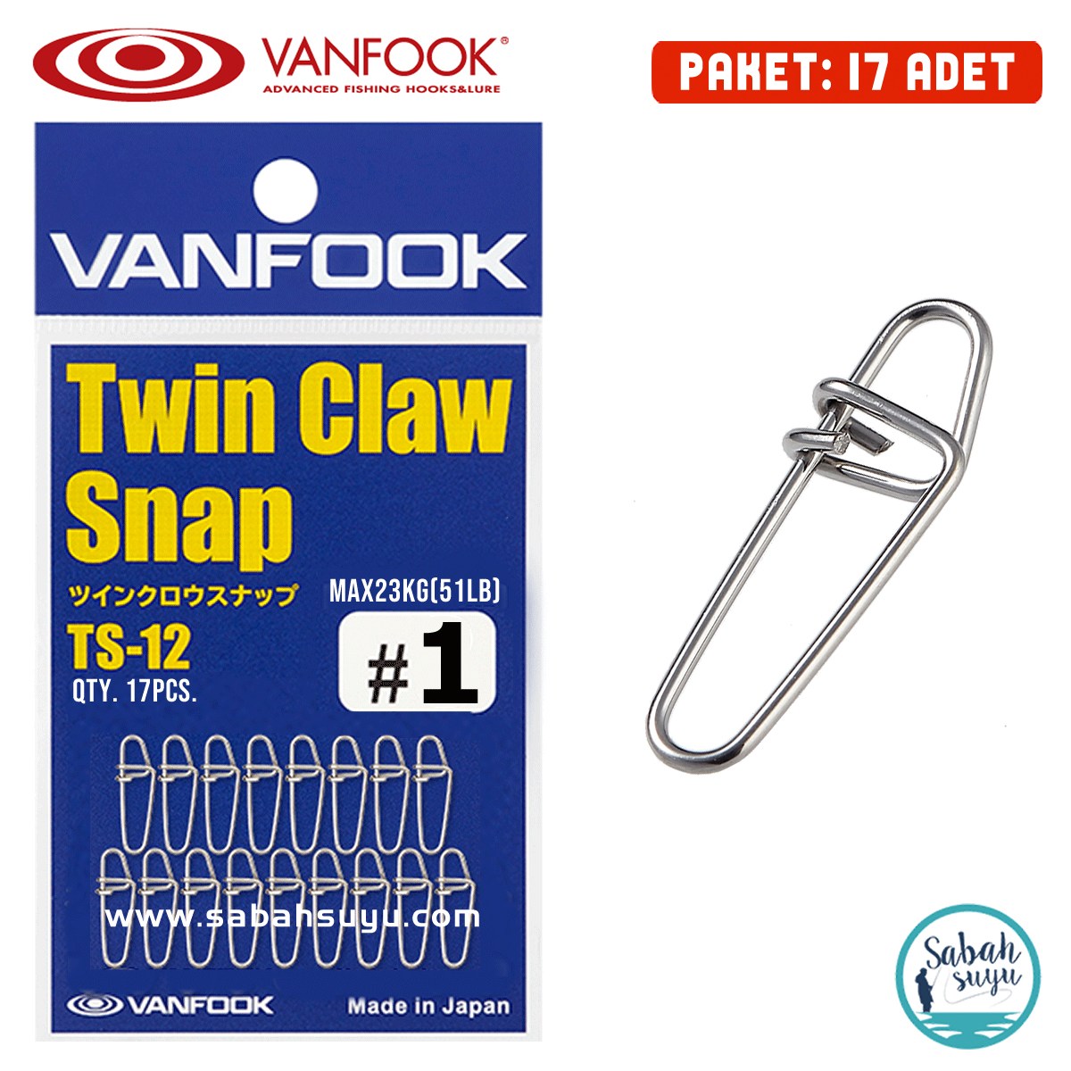 Vanfook Twin Claw Snap TS-12 Silver #1 12mm 51lb/23kg (17Ad)