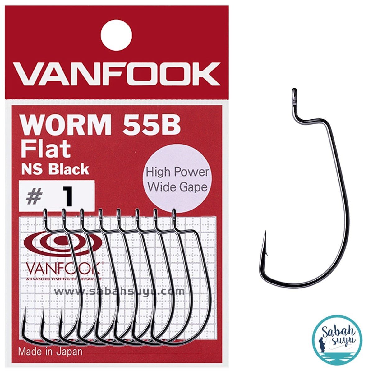 Vanfook Worm-55B Flat Offset İğne Siyah #1 (8 Adet)