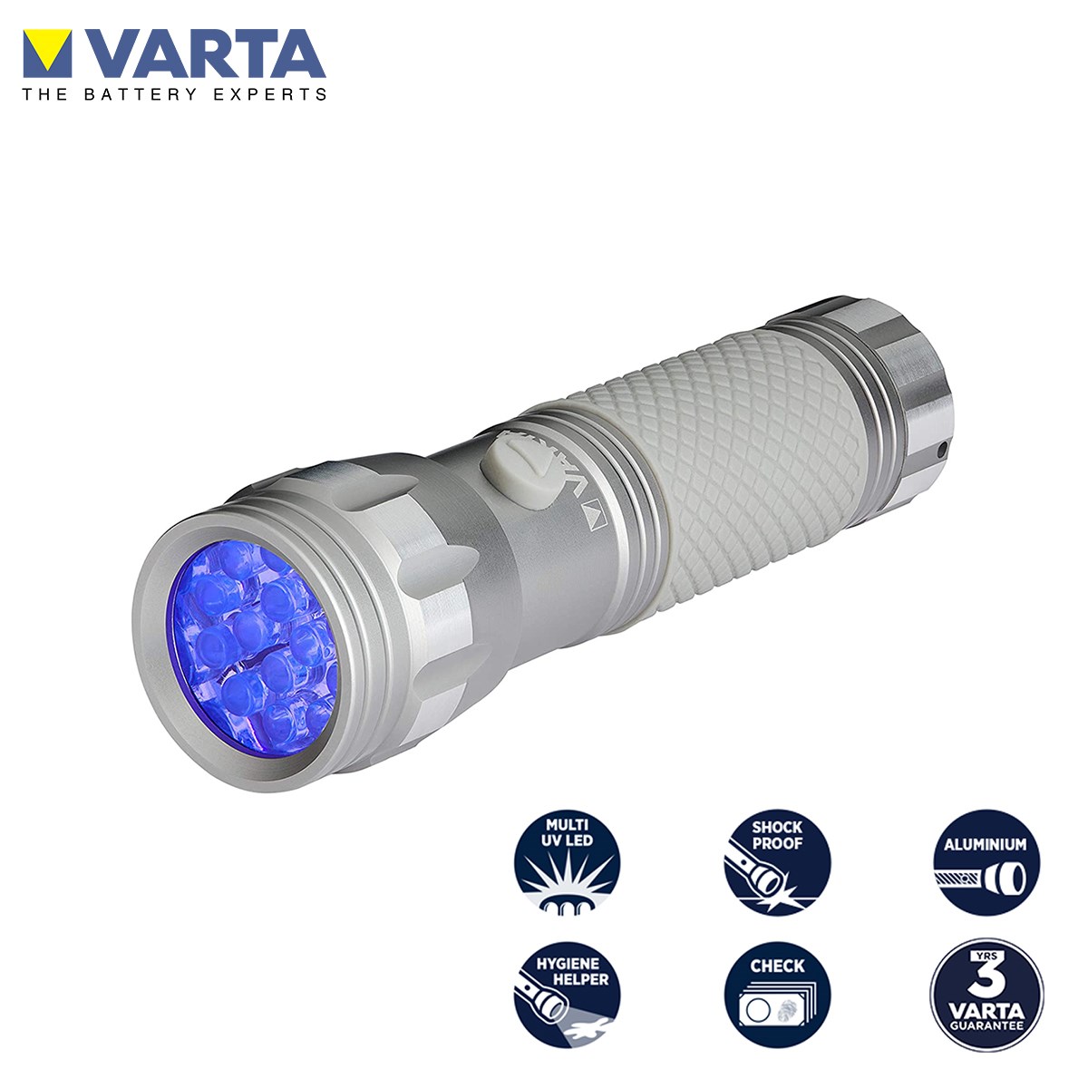 Varta 15638 UV Led Cep Feneri (Mor Işık) + 3 Pil