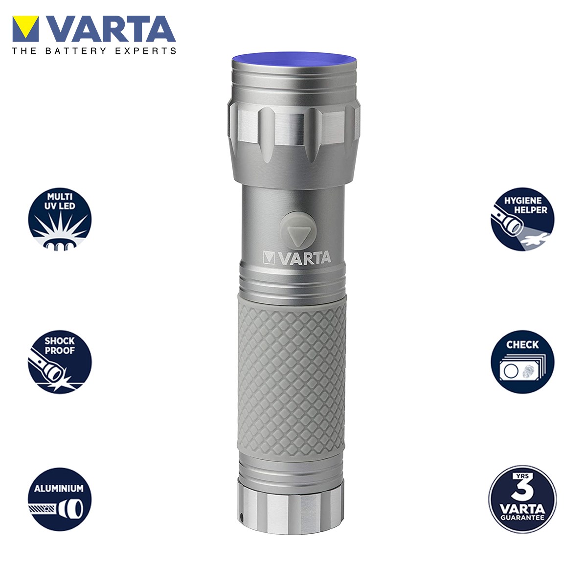 Varta 15638 UV Led Cep Feneri (Mor Işık) + 3 Pil