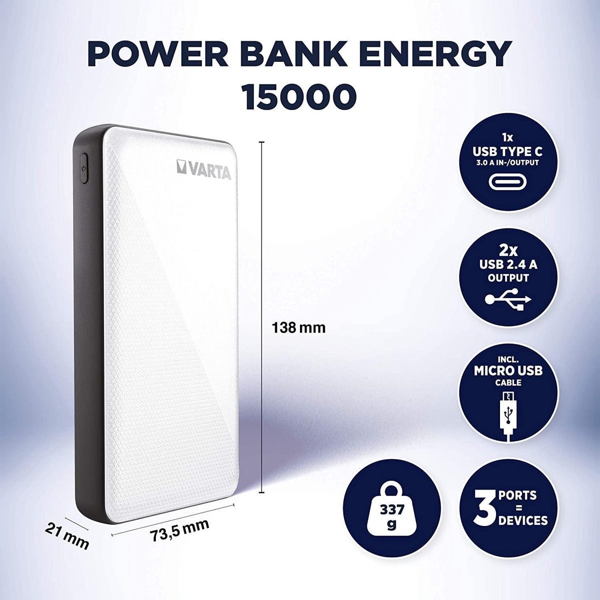 Varta 57977 Energy 15000 Mah Powerbank (4 Port)