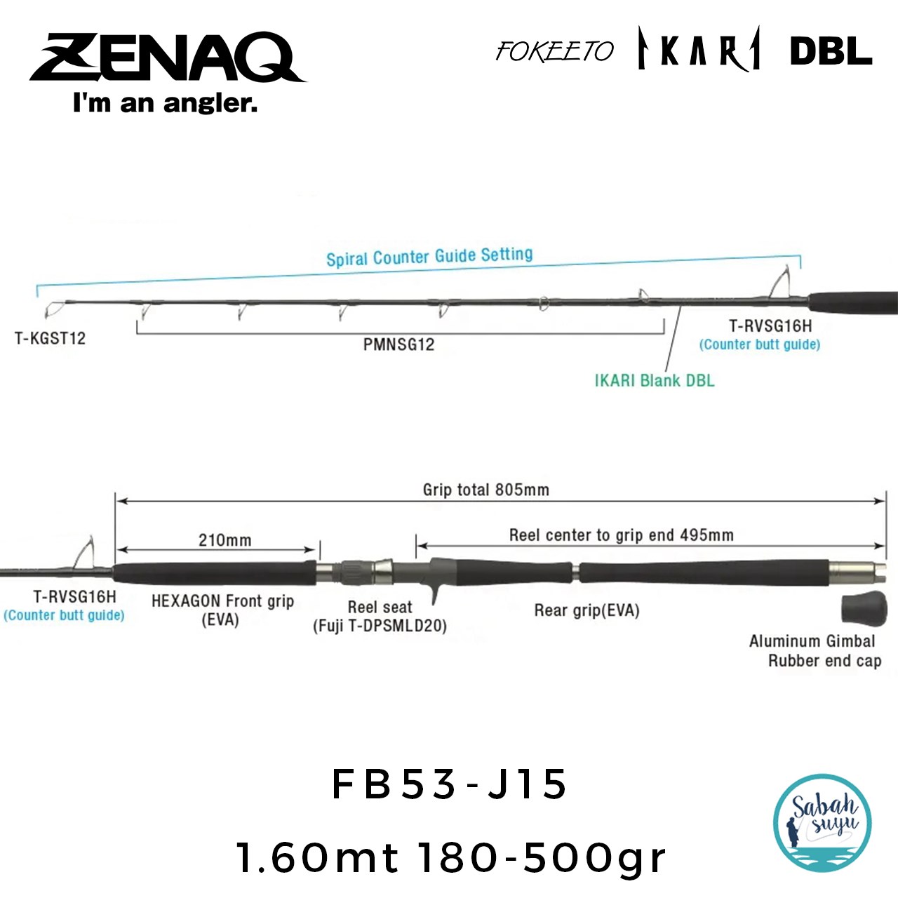 Zenaq Fokeeto DBL FB53-J15 İkari 1.60mt 180-500gr (1P) Tetikli Jigging Kamış
