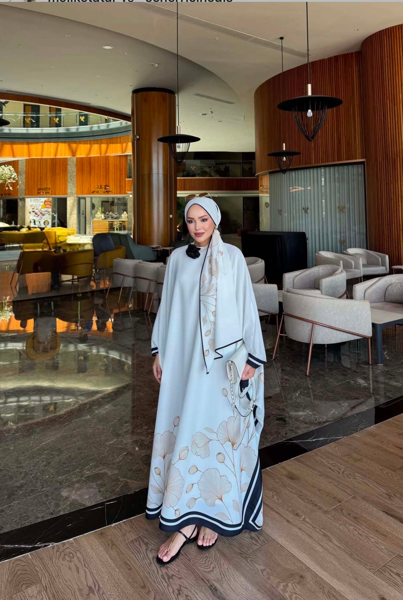 Melike Floş Kaftan Krem 1359