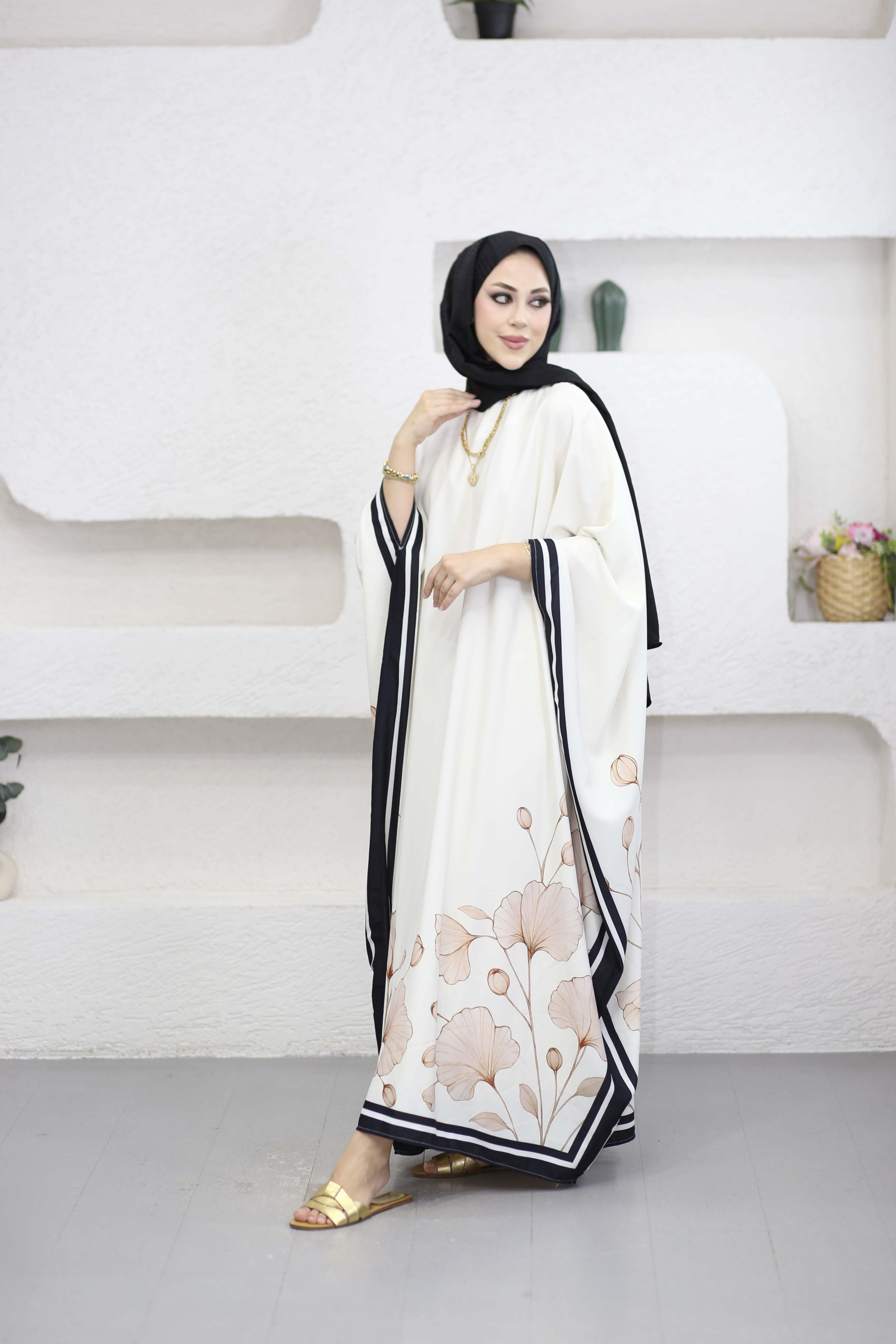 Melike Floş Kaftan Krem 1359