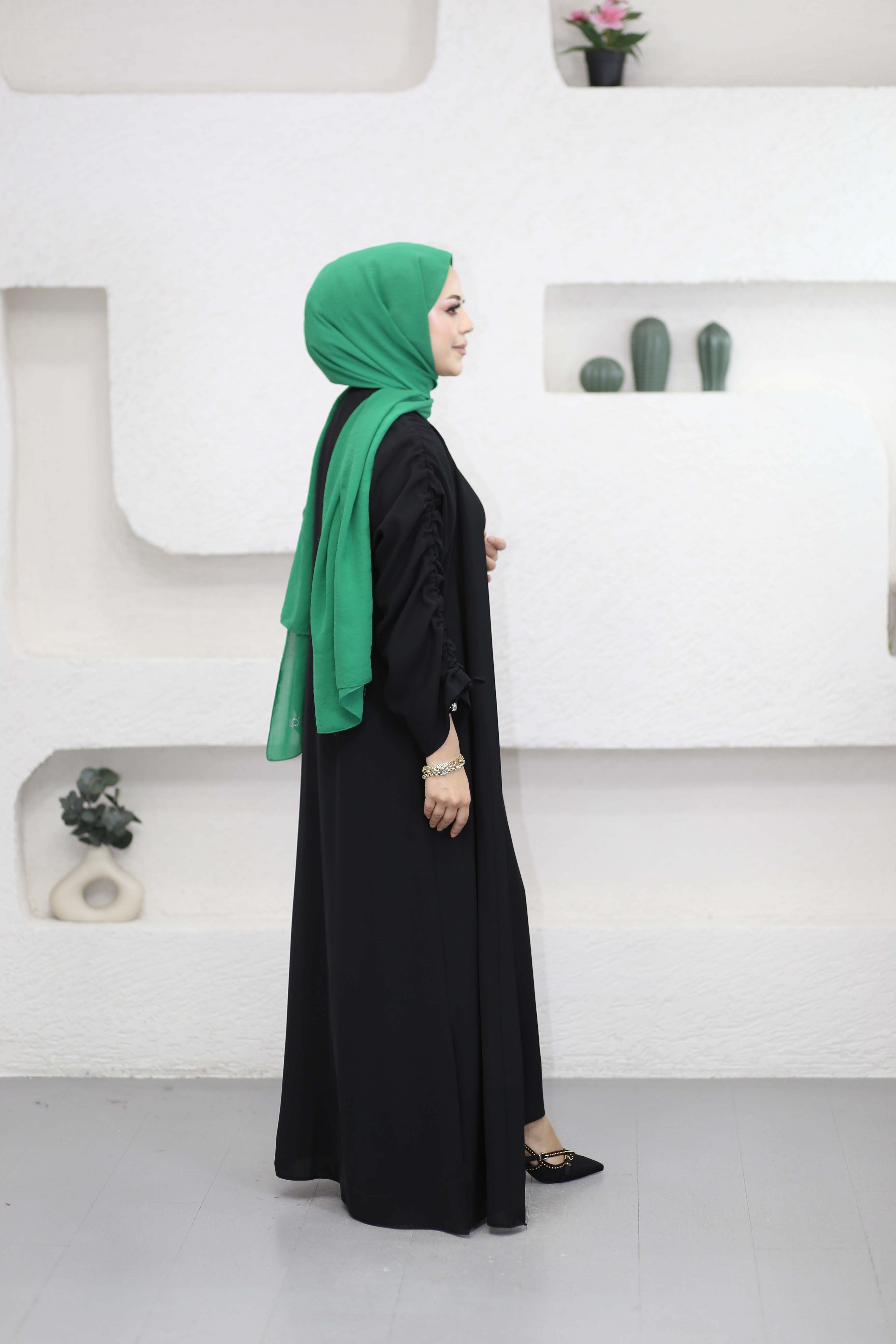Büzgülü Abaya Siyah 8629