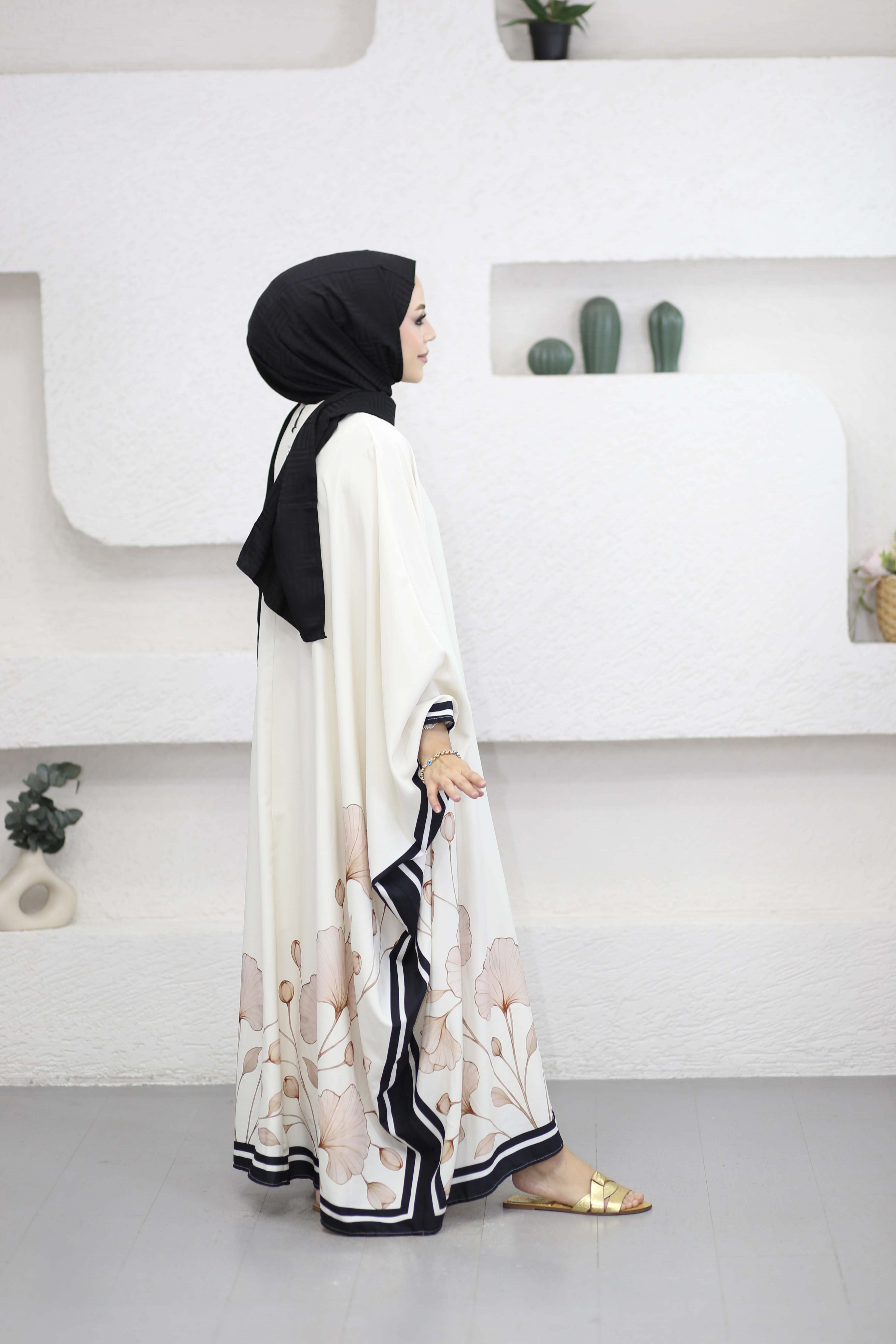 Melike Floş Kaftan Krem 1359