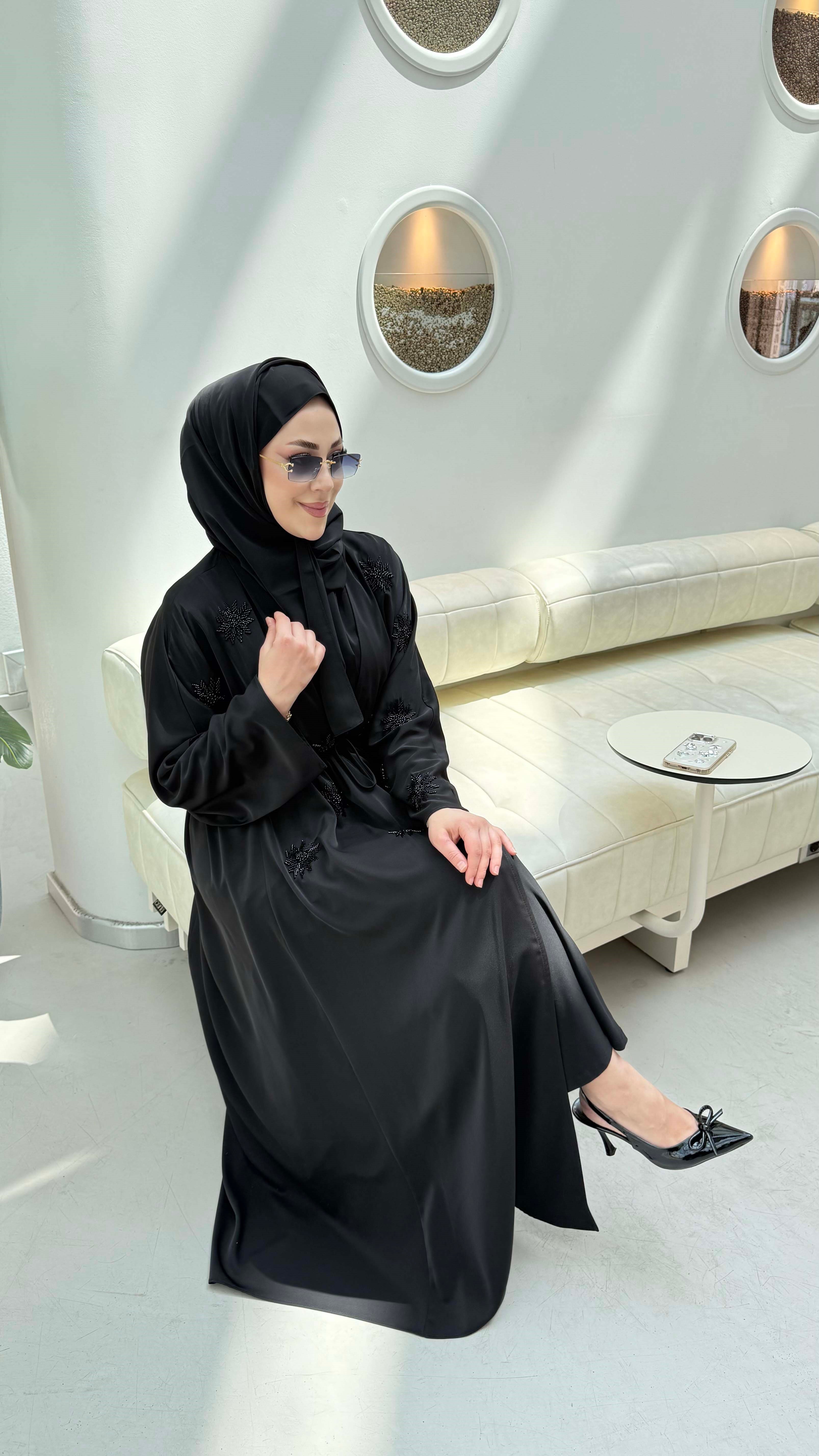 Nakış Boncuk Detaylı Abaya Siyah 26137