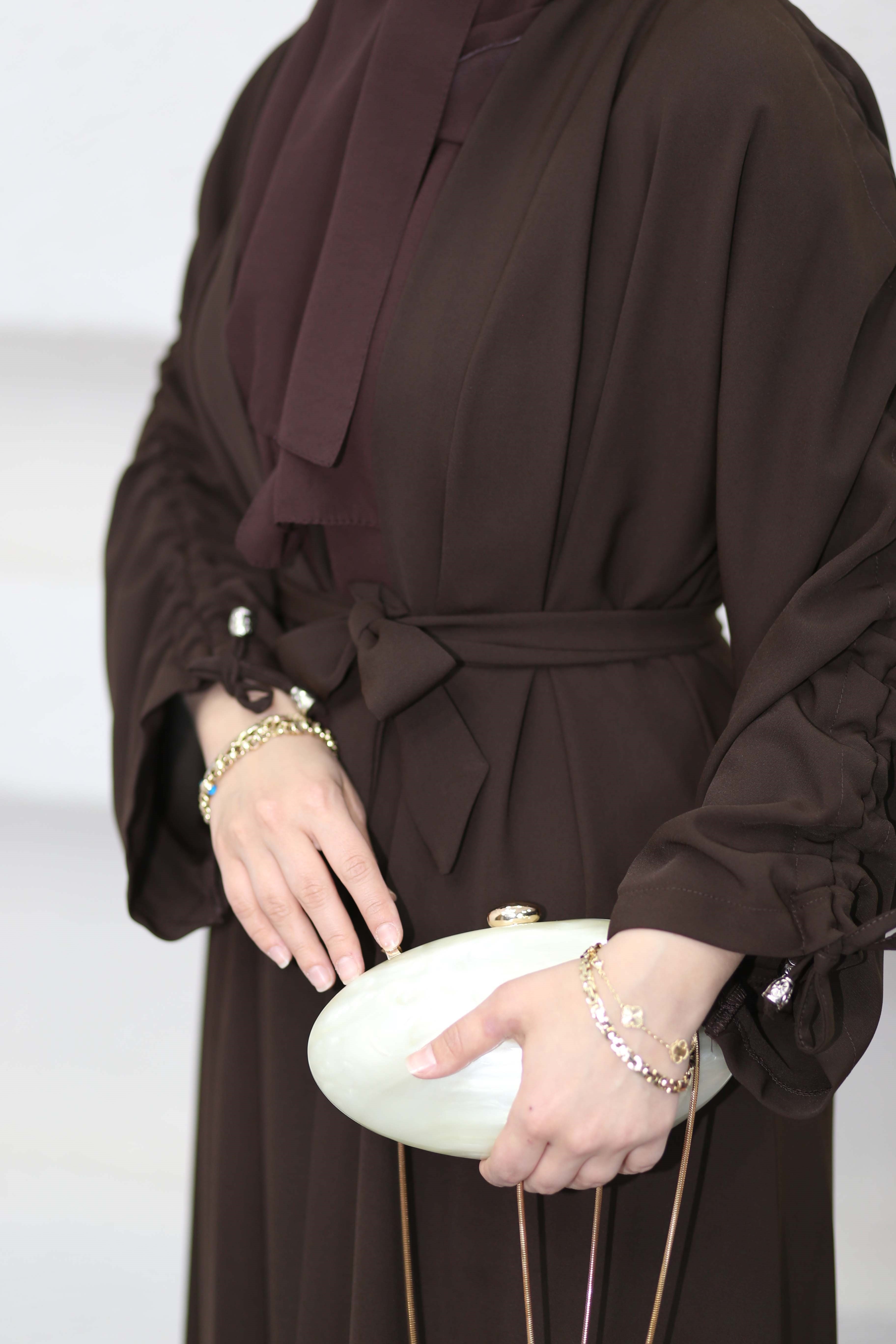 Büzgülü Abaya Kahverengi 8629