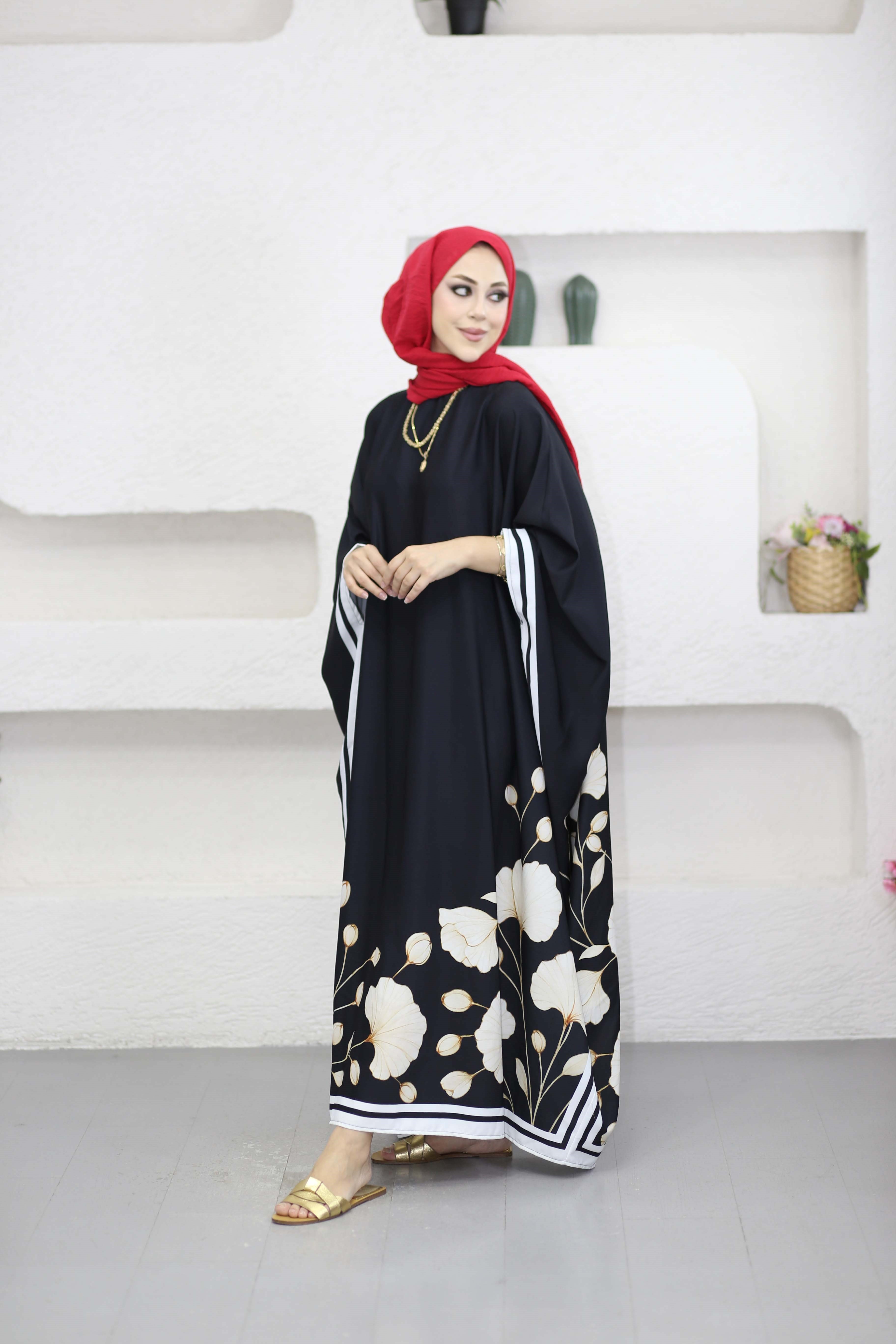 Melike Floş Kaftan Siyah 1359
