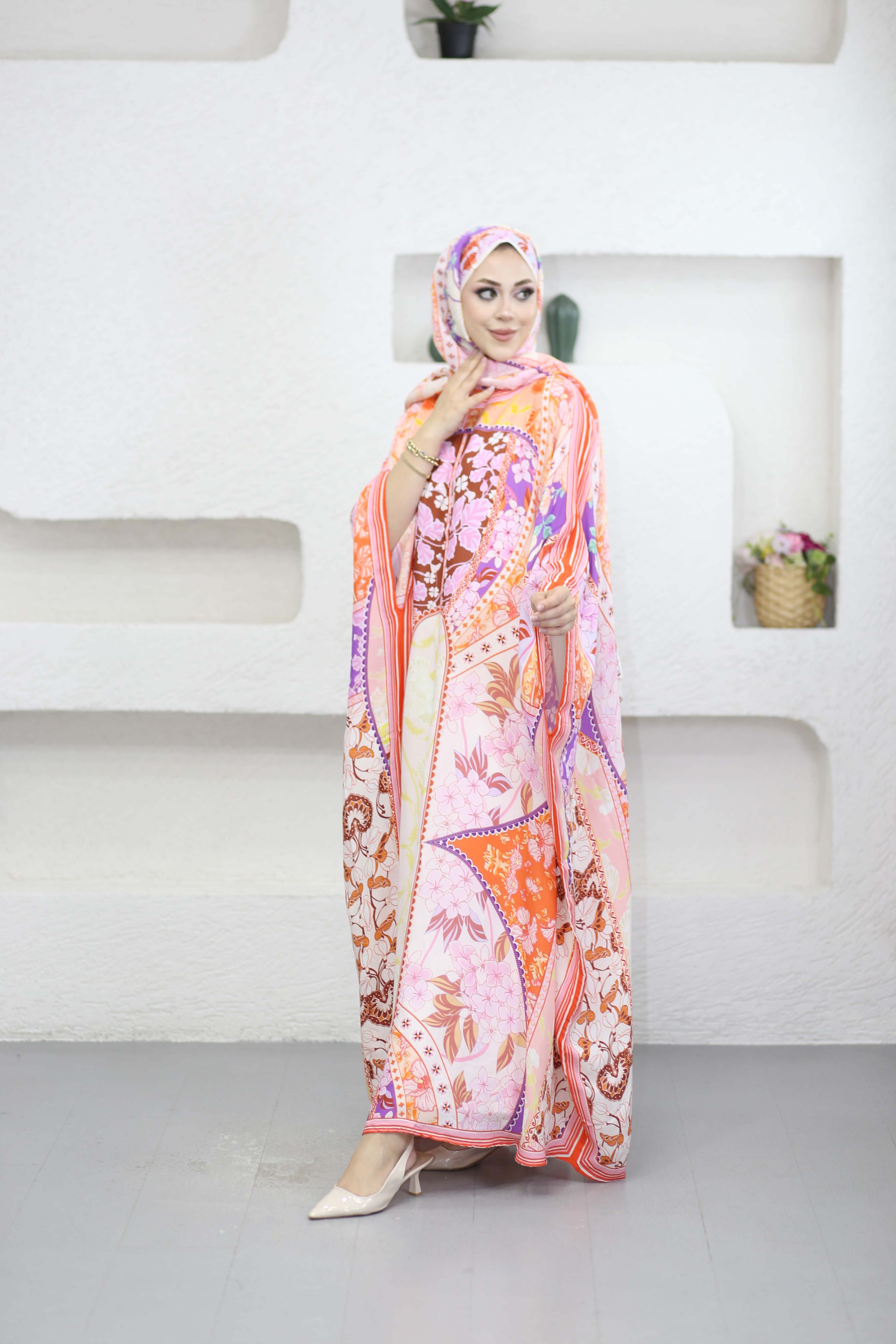 Patchwork Floş Kaftan Pembe 1558