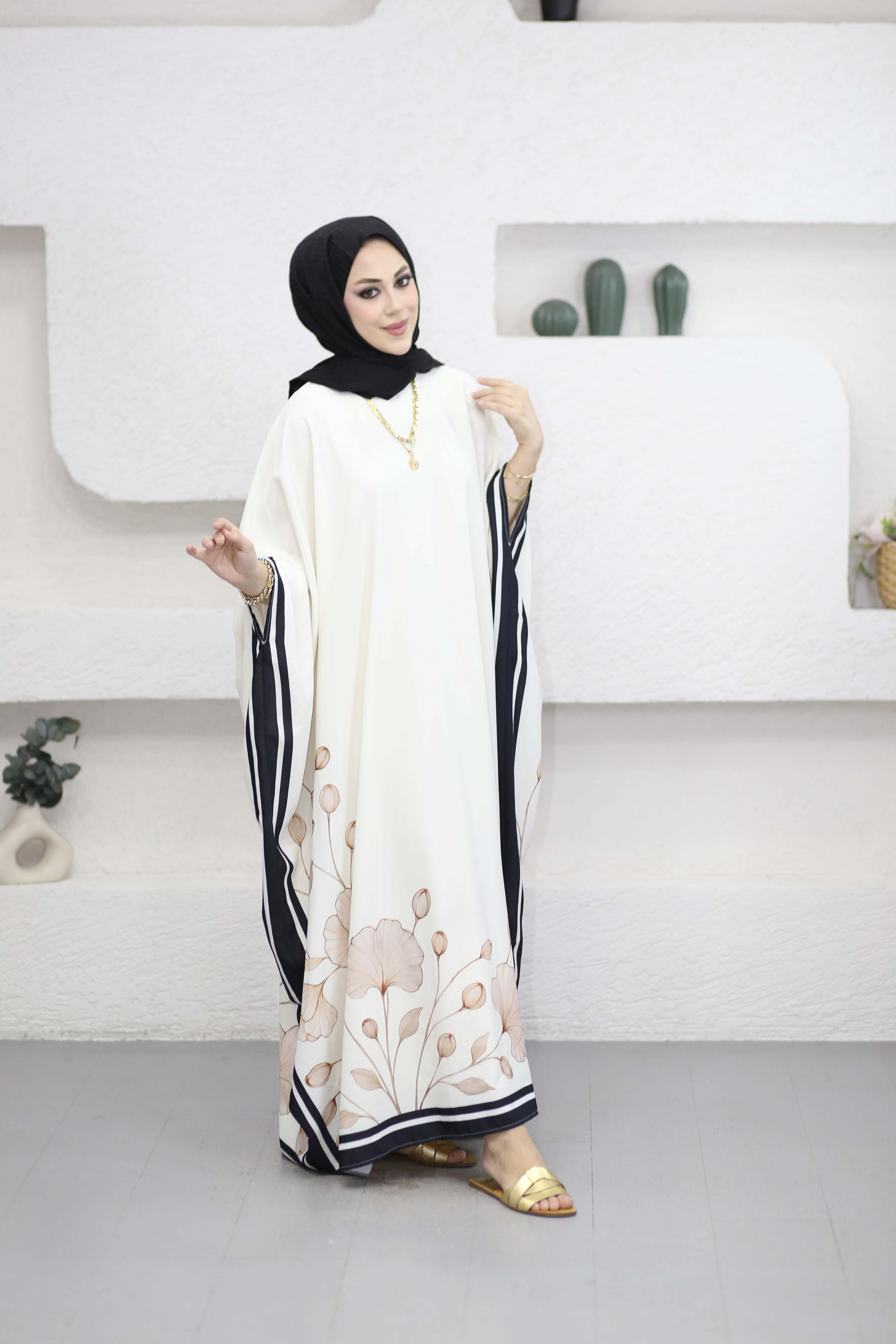 Melike Floş Kaftan Krem 1359