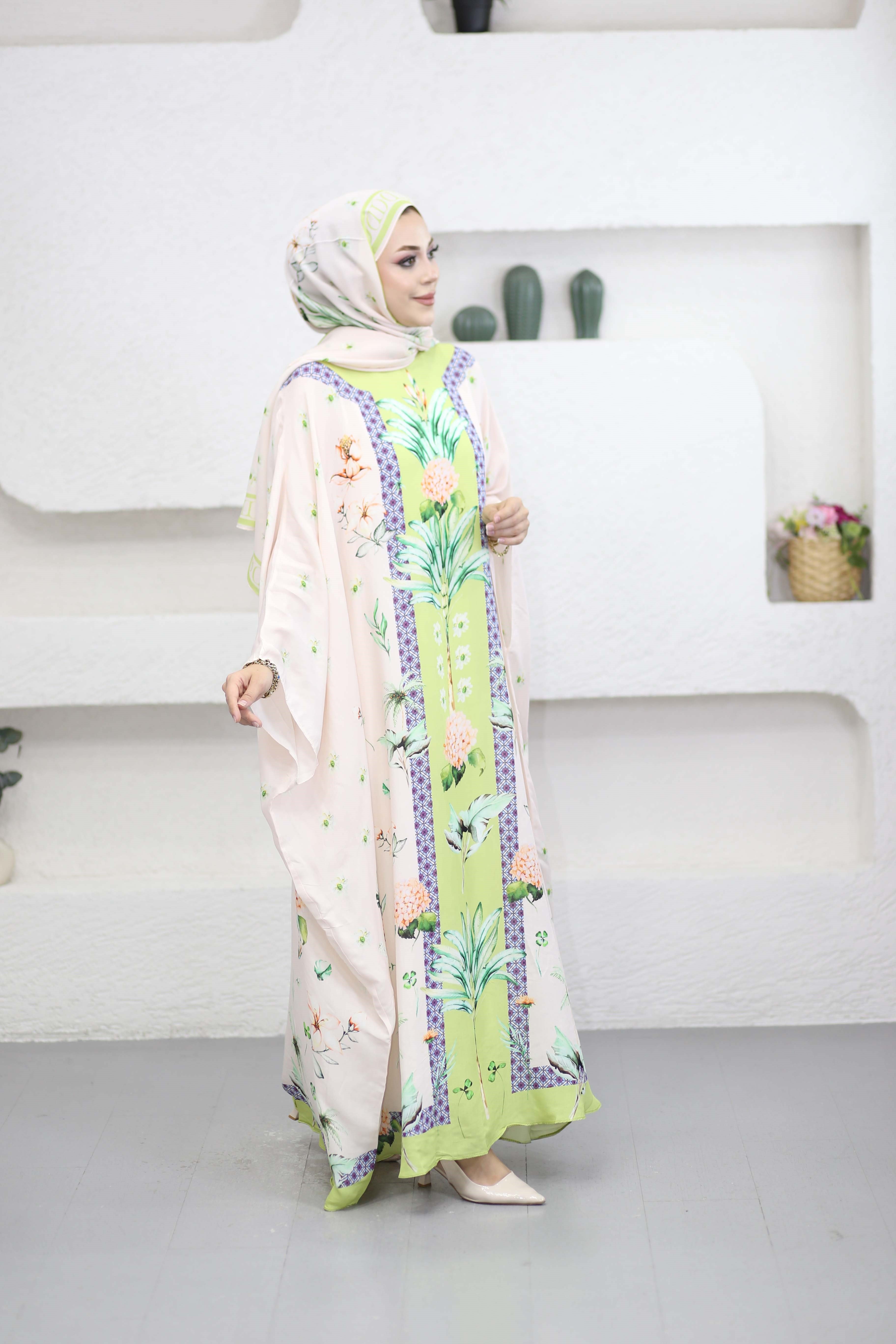 Lunara Floş Kaftan Pudra 1558