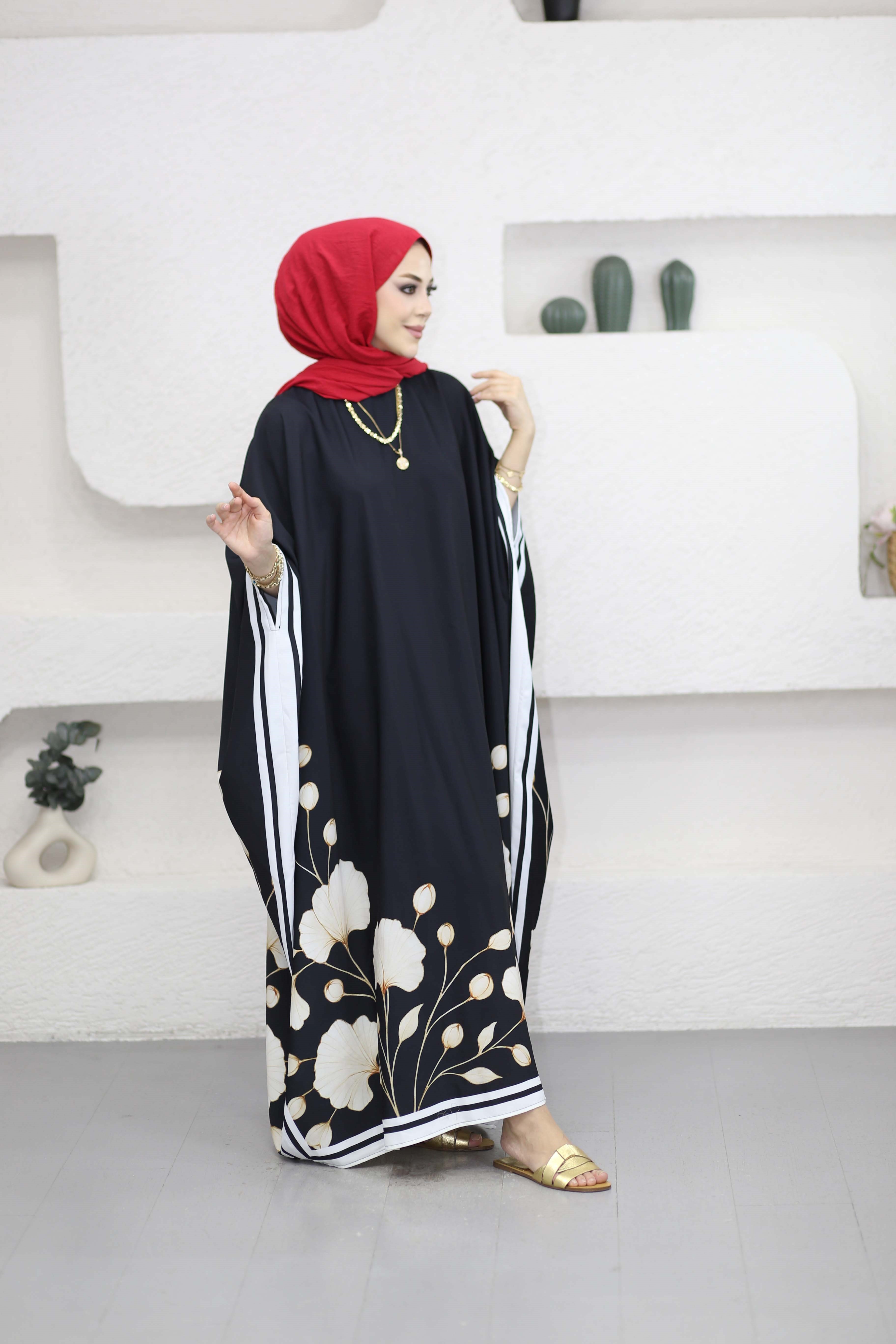 Melike Floş Kaftan Siyah 1359