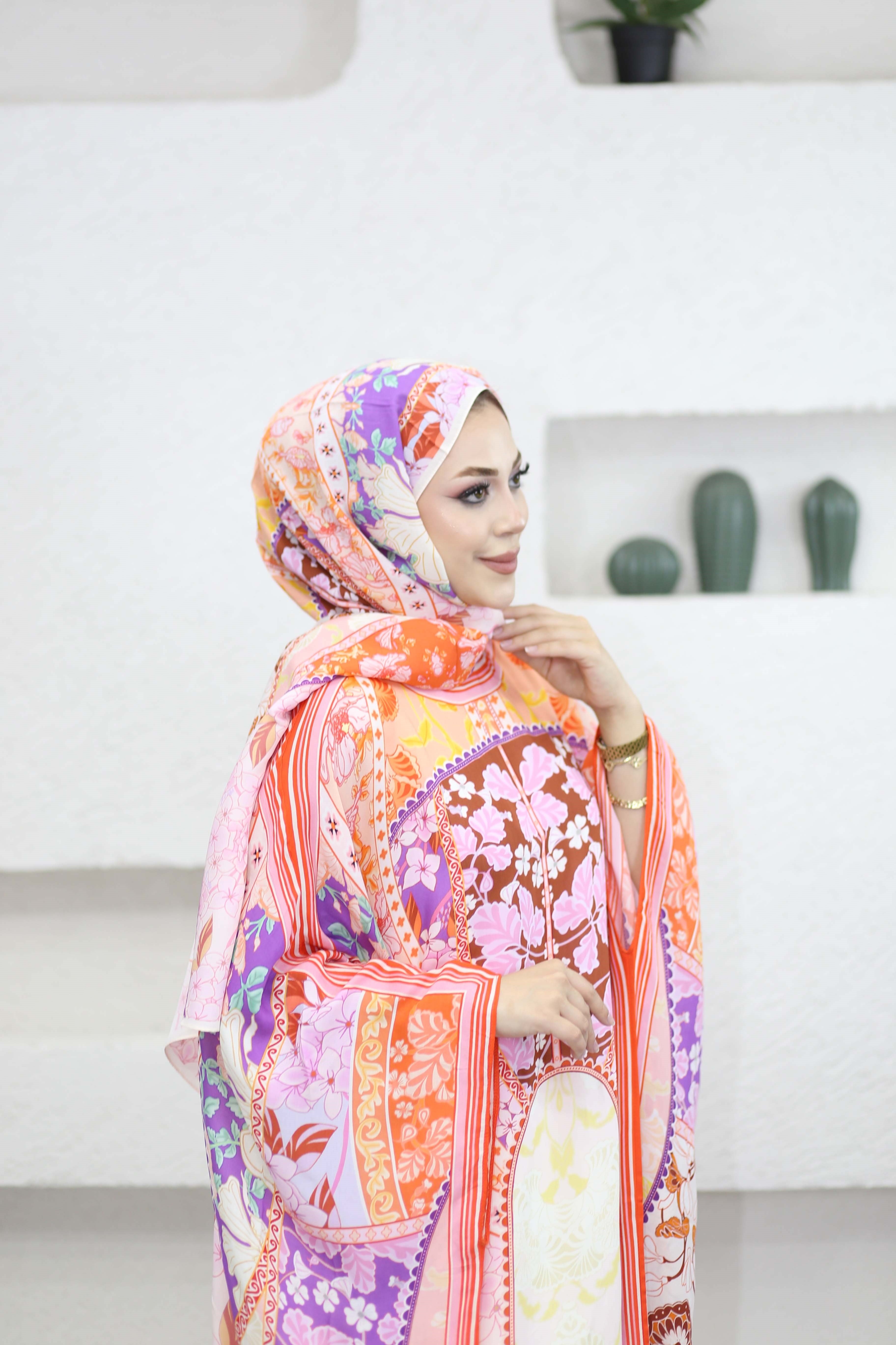 Patchwork Floş Kaftan Pembe 1558