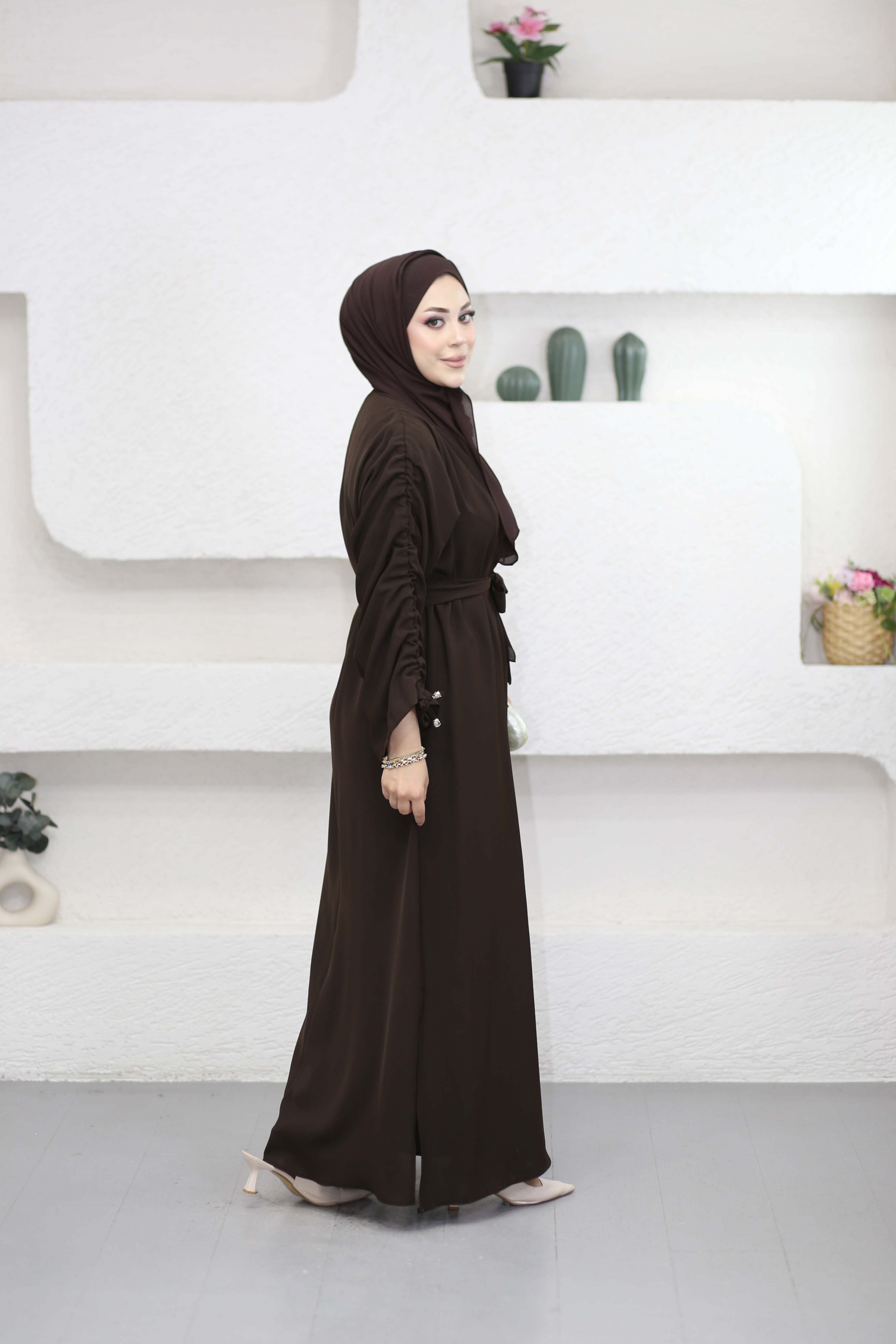 Büzgülü Abaya Kahverengi 8629
