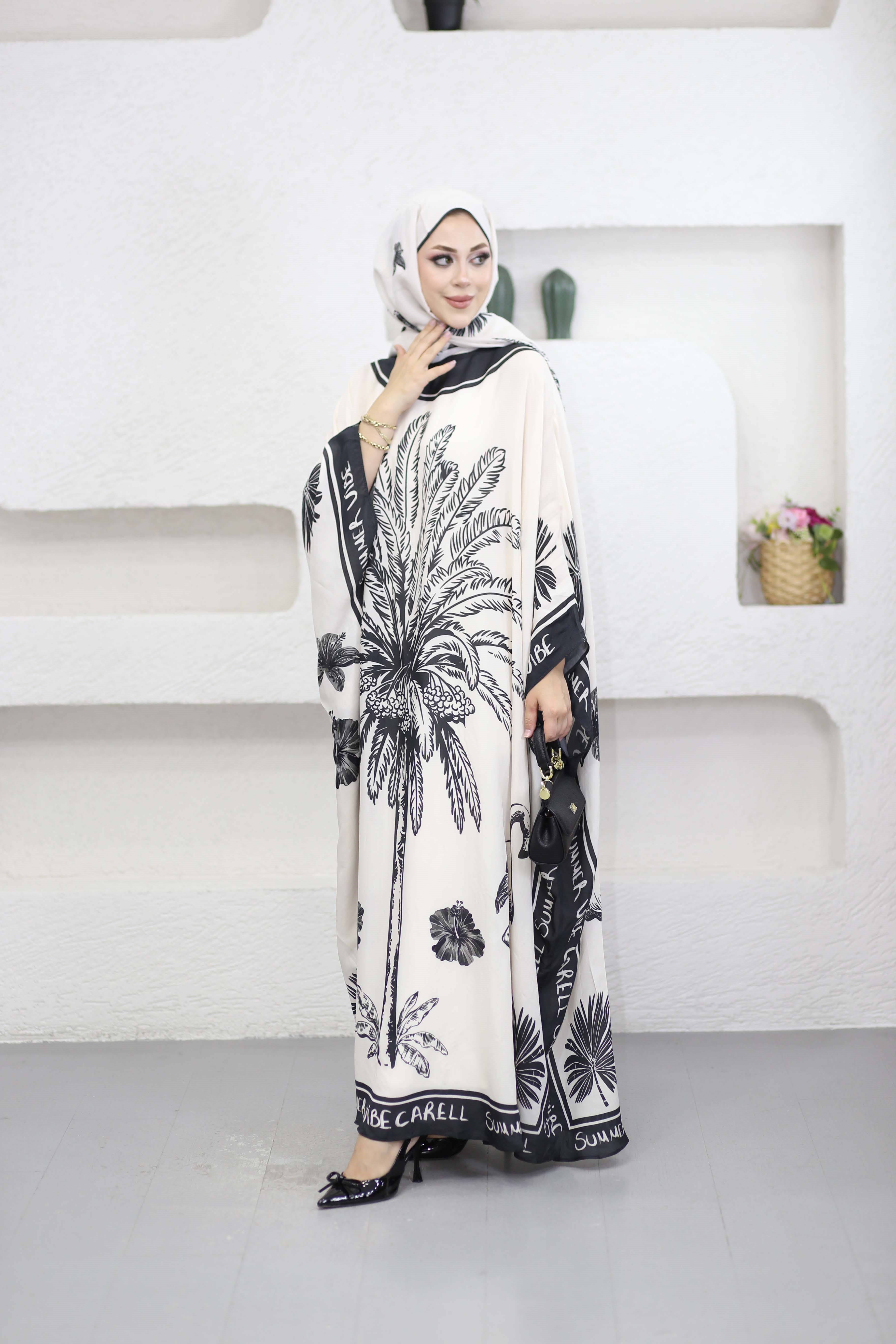 Noir Floş Kaftan Krem 1558
