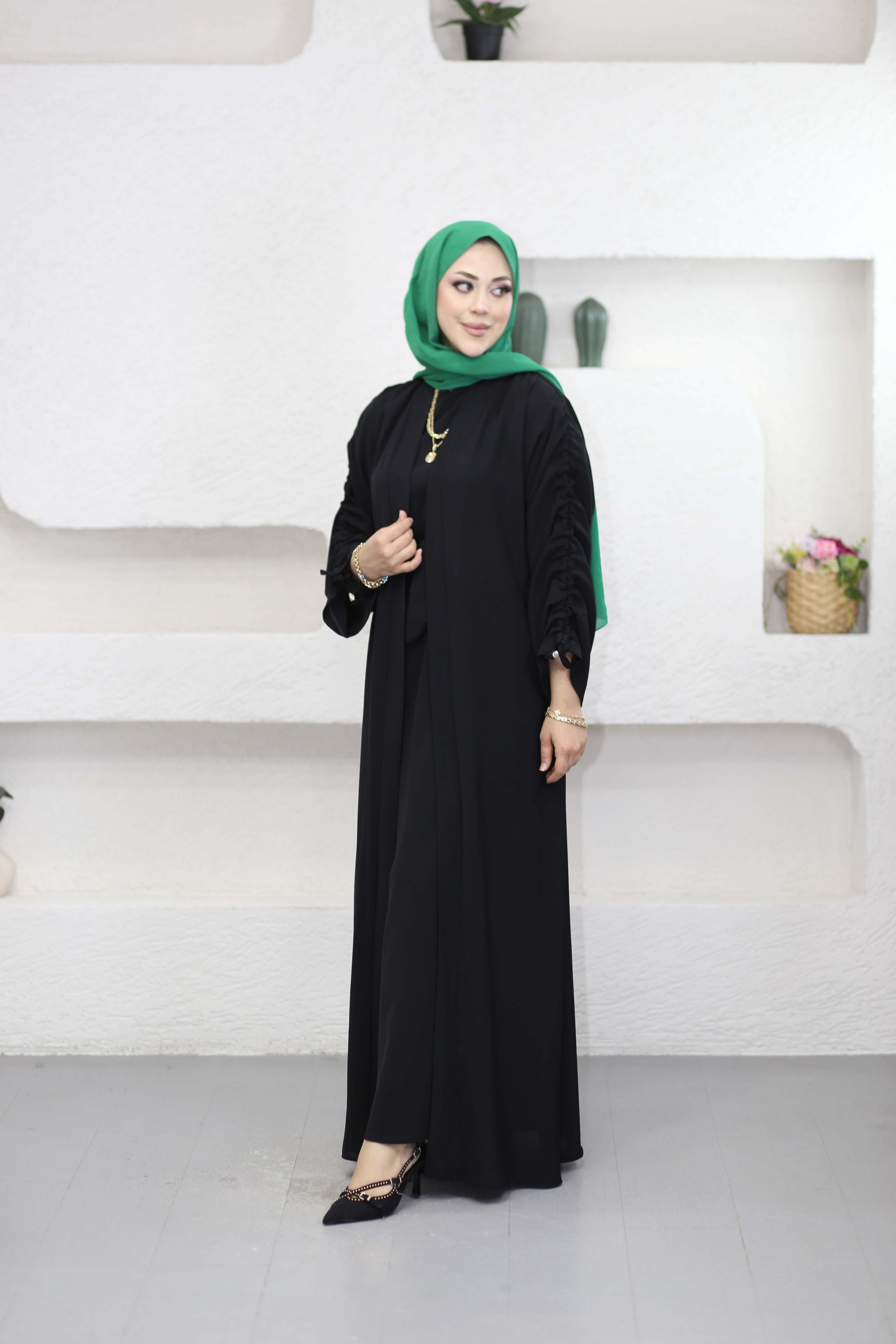 Büzgülü Abaya Siyah 8629