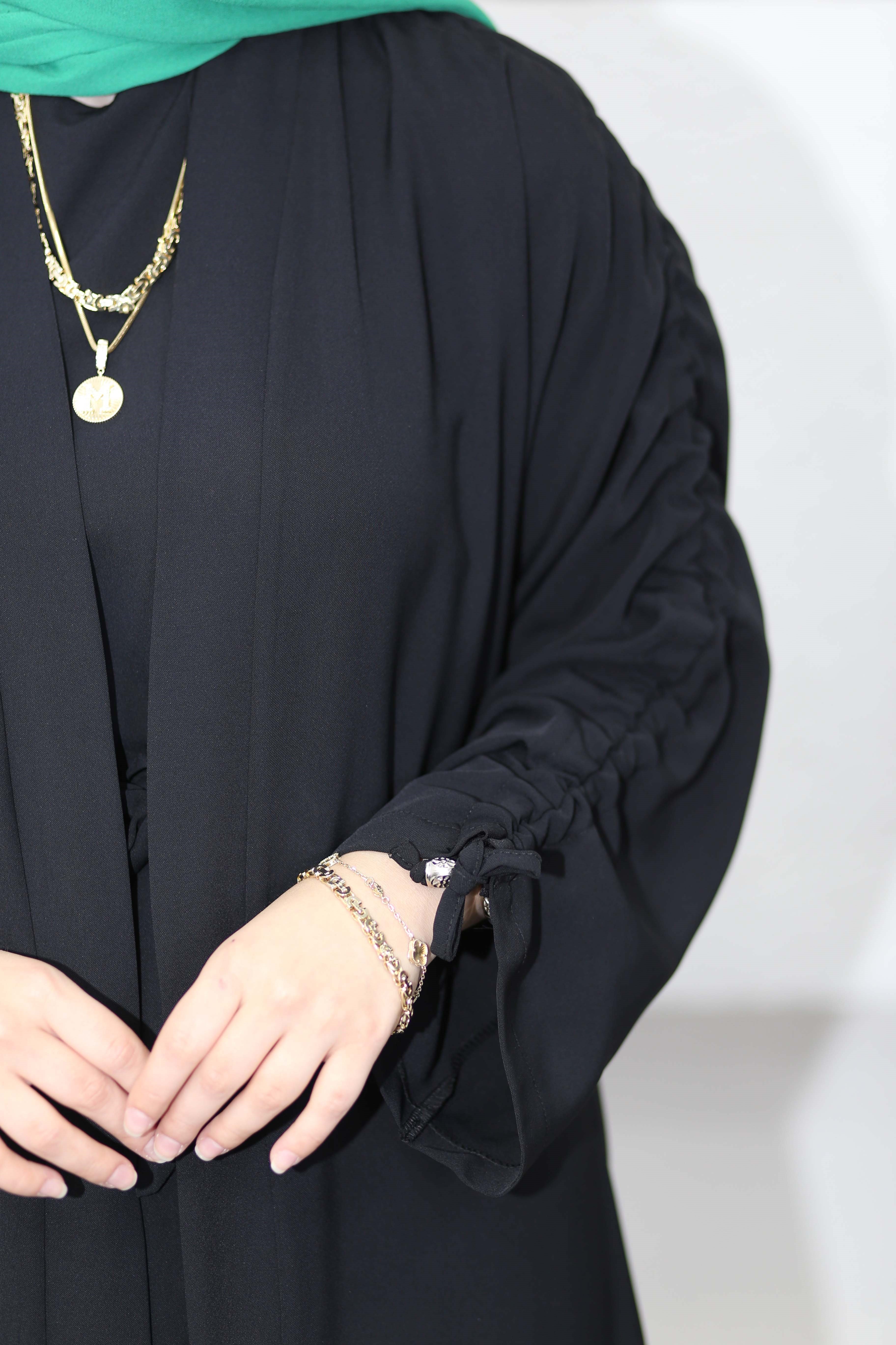 Büzgülü Abaya Siyah 8629