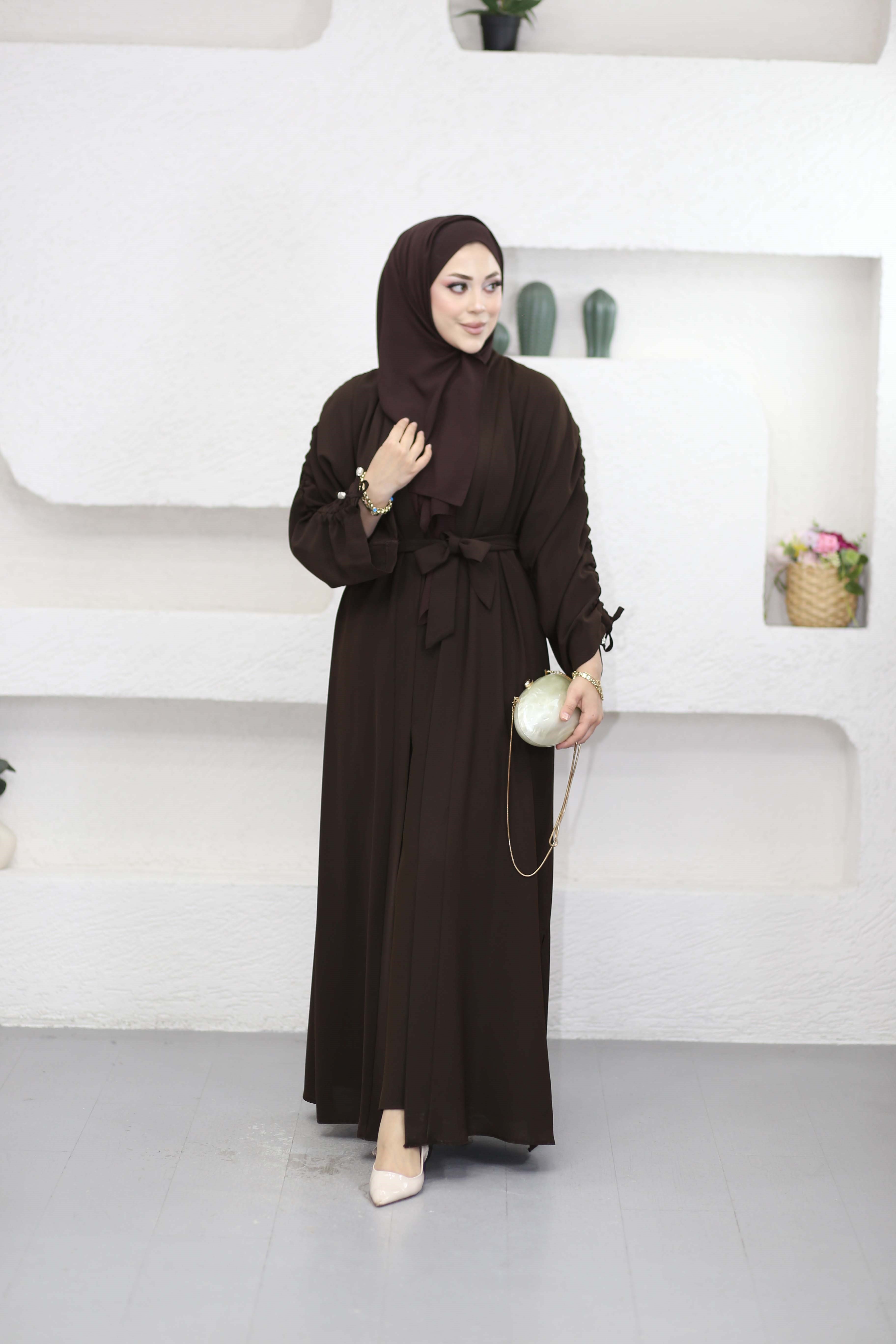 Büzgülü Abaya Kahverengi 8629