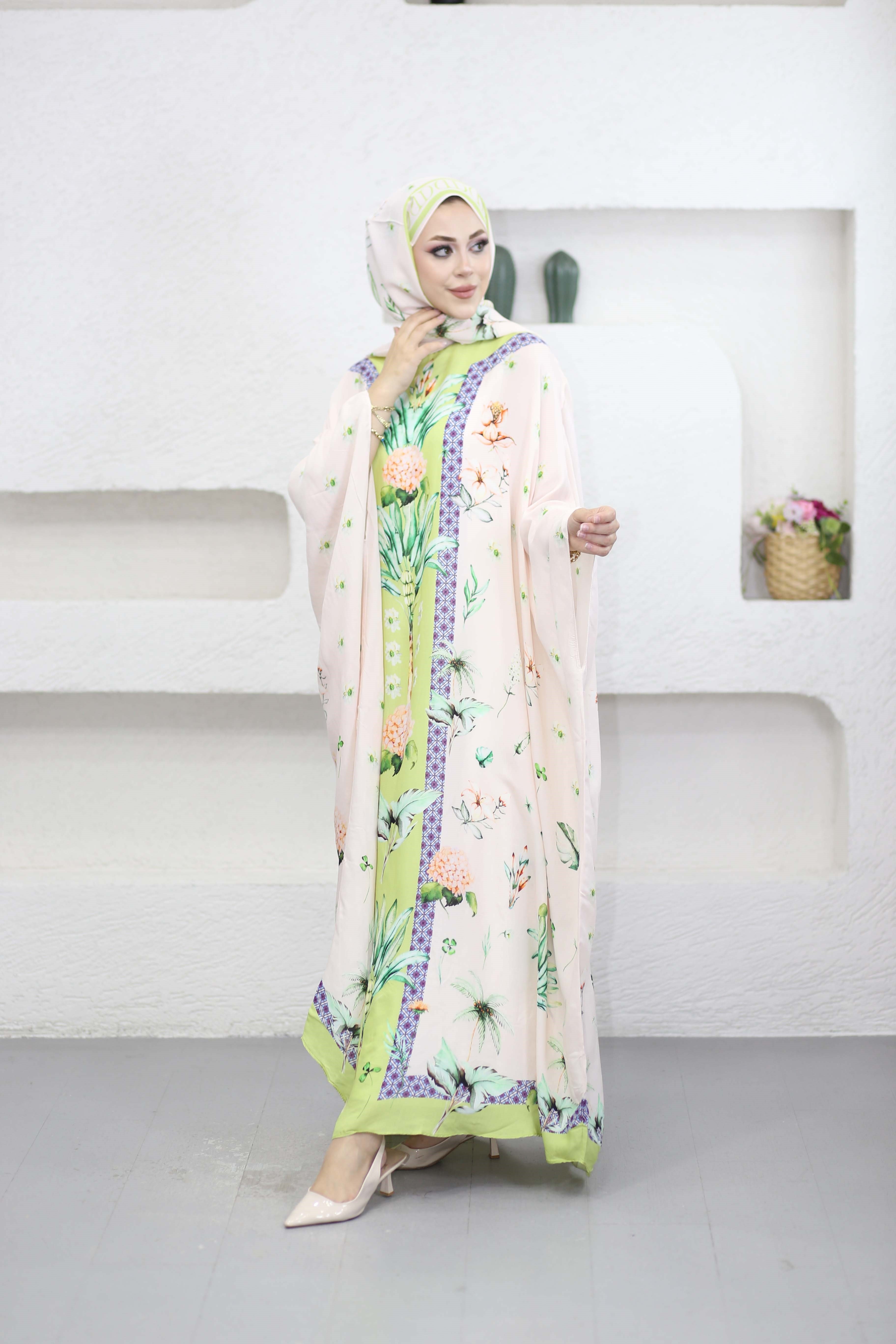 Lunara Floş Kaftan Pudra 1558