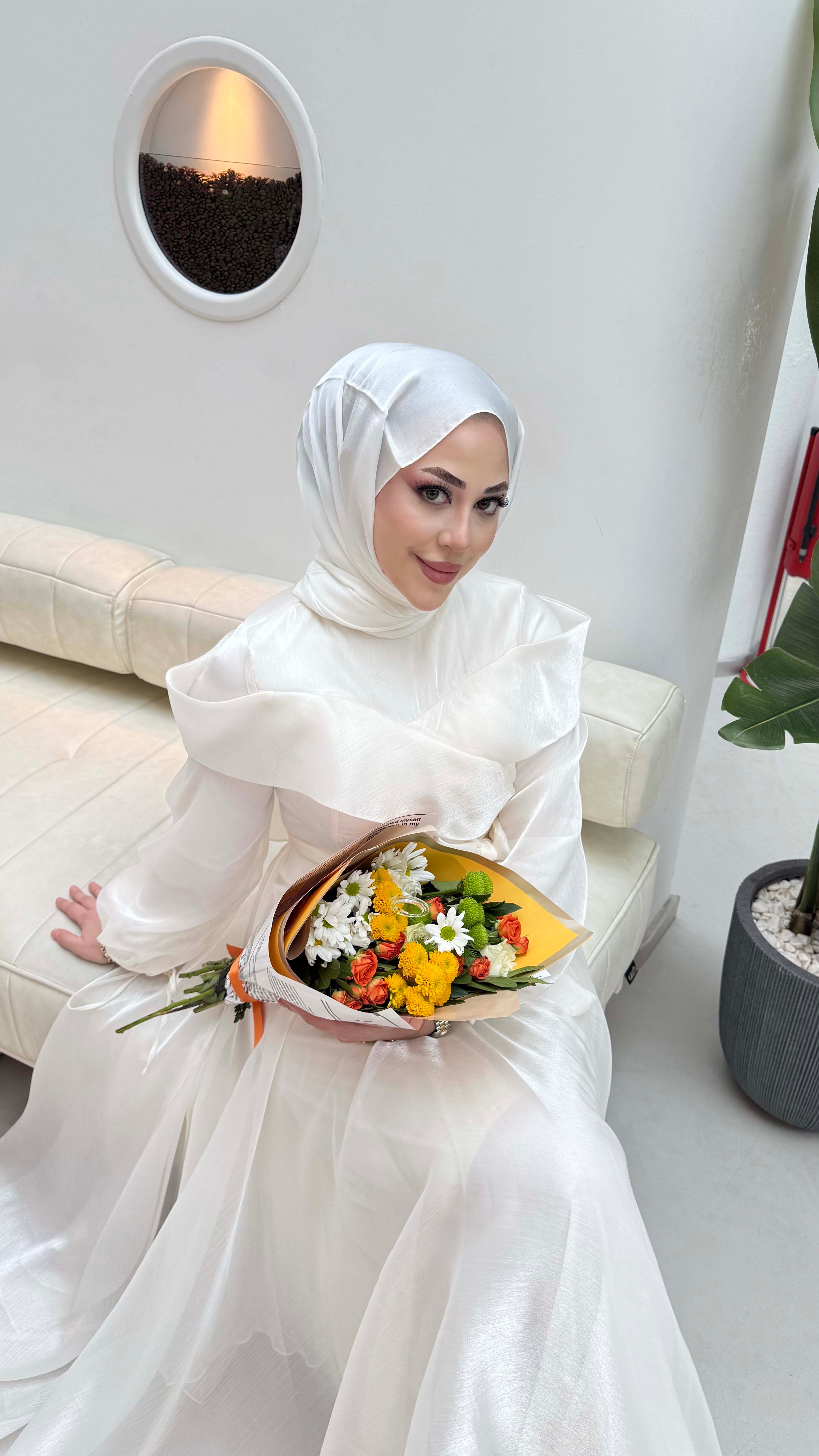 Kol Detaylı Tafta Abiye Ekru 9476
