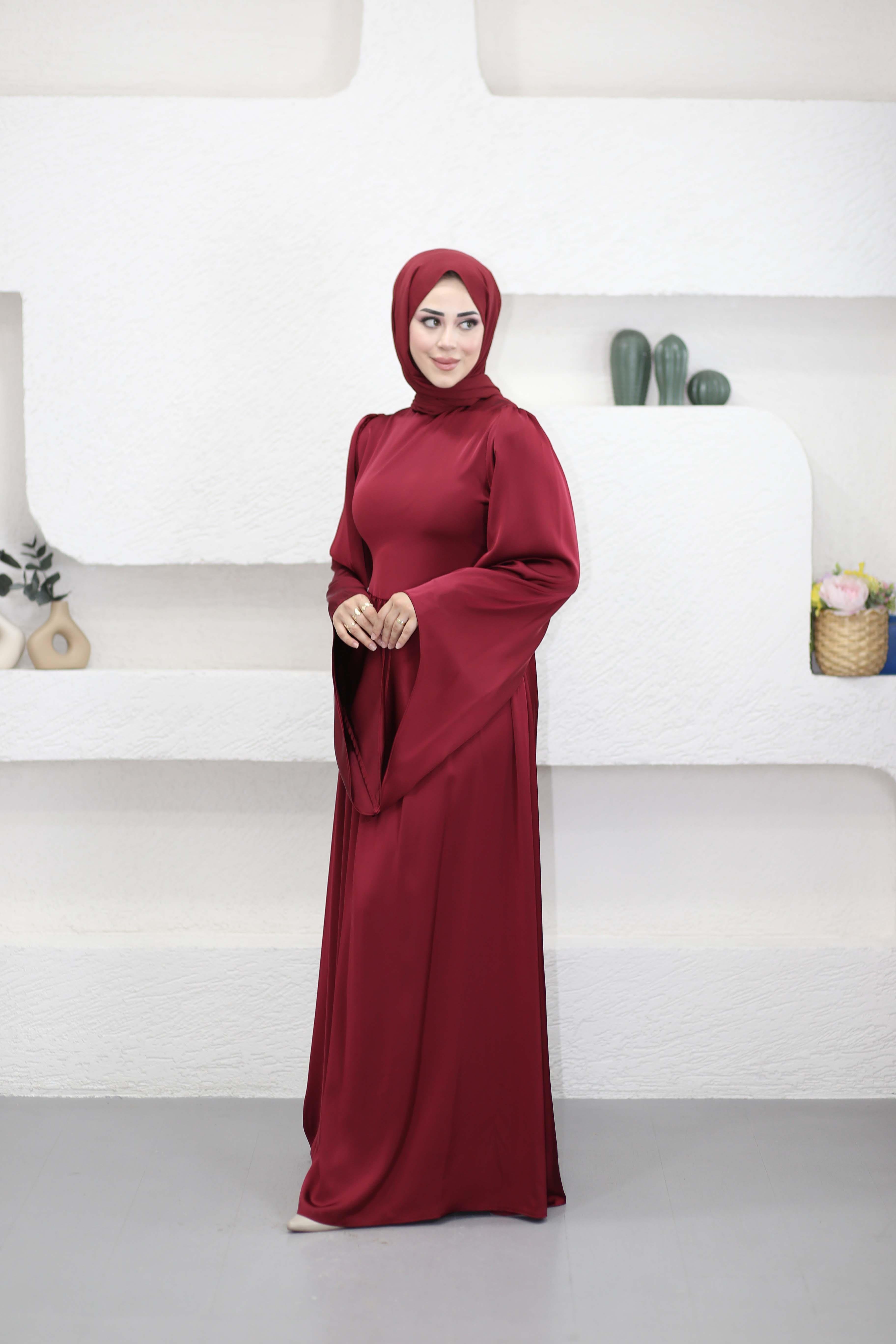 Cavin Zincirli Saten Elbise Bordo 6846