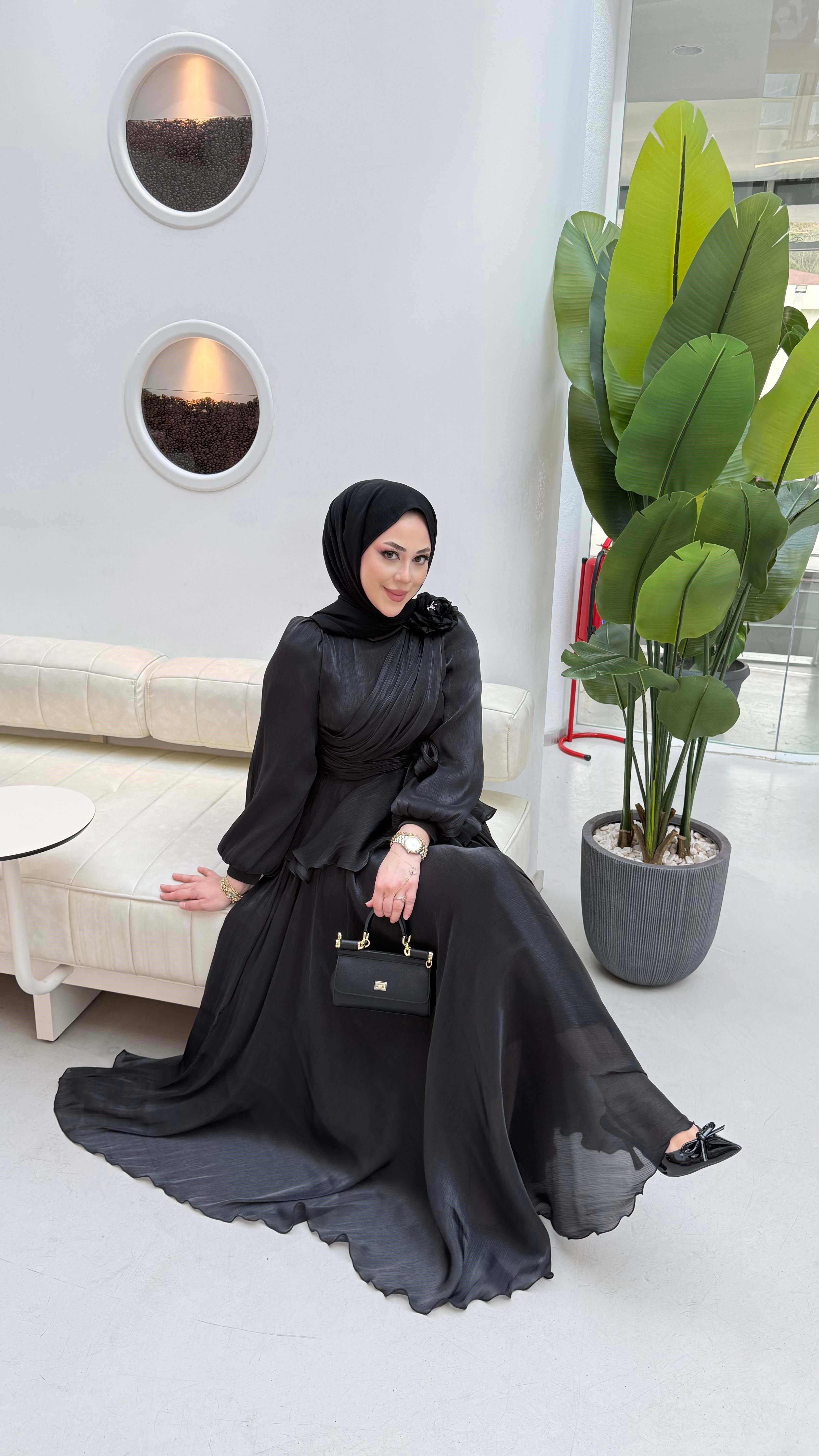Broş Detaylı Abiye Siyah 9593