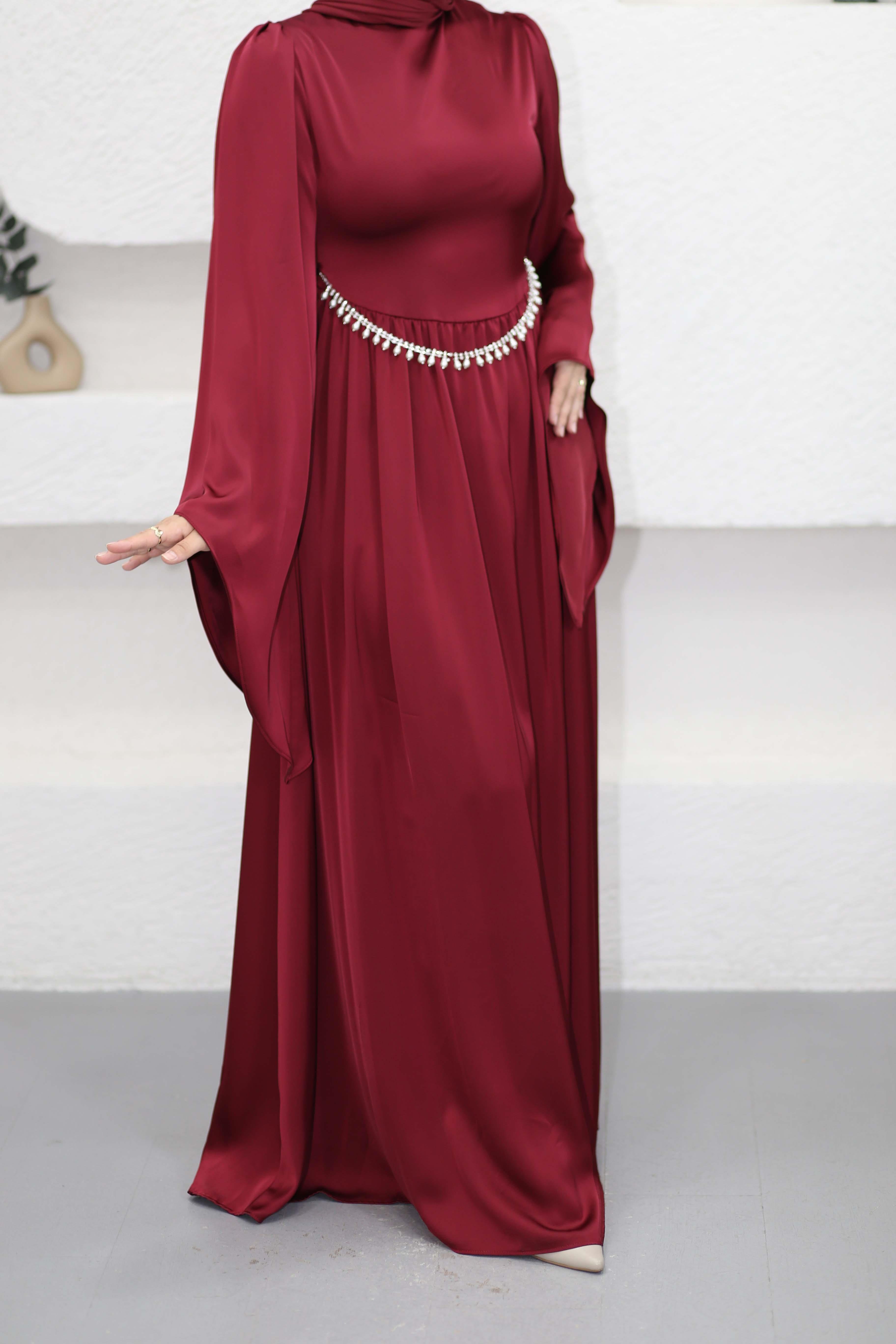 Cavin Zincirli Saten Elbise Bordo 6846