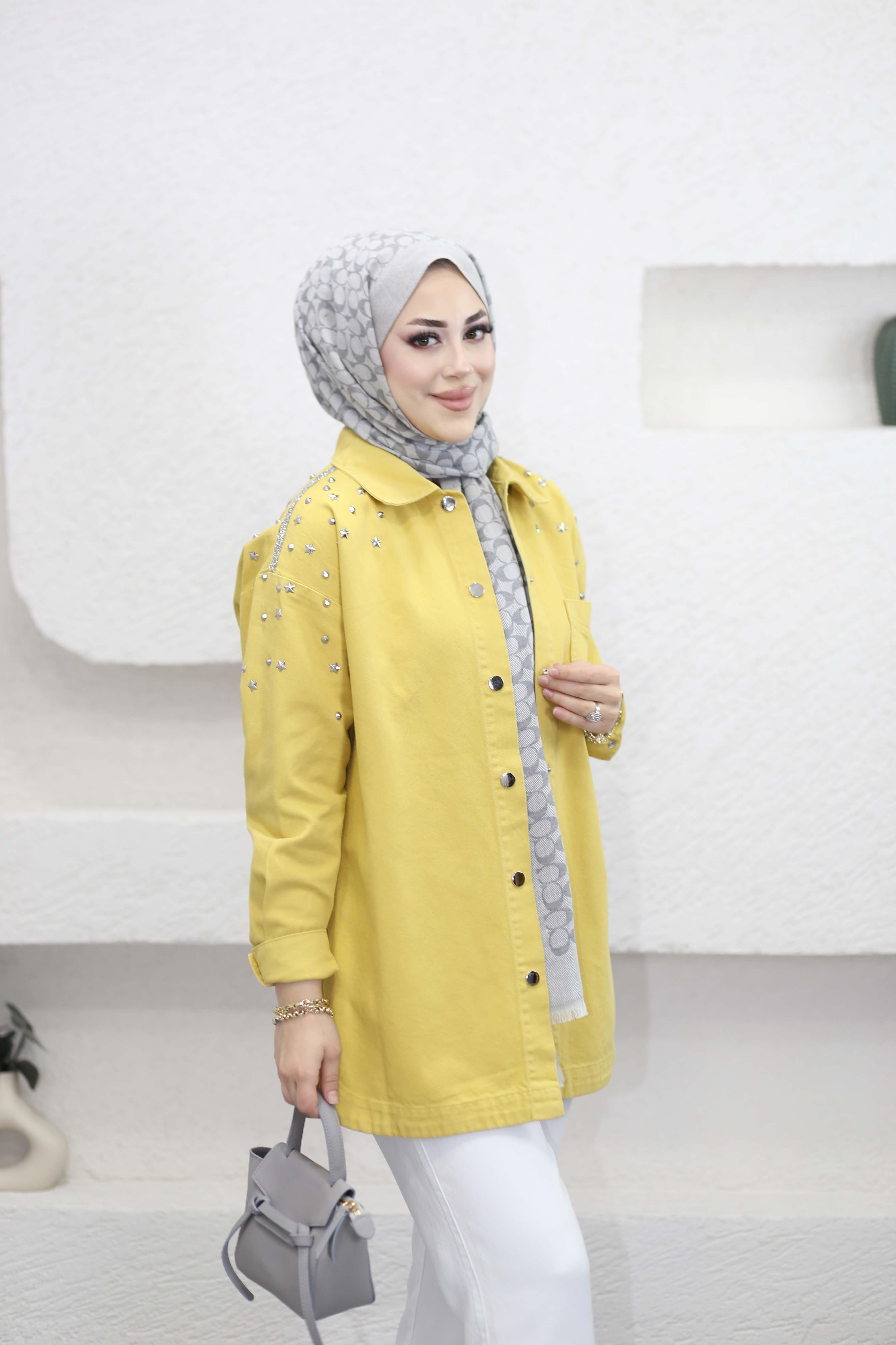 Yıldız Taşlı Zımba Ceket Sarı 7486