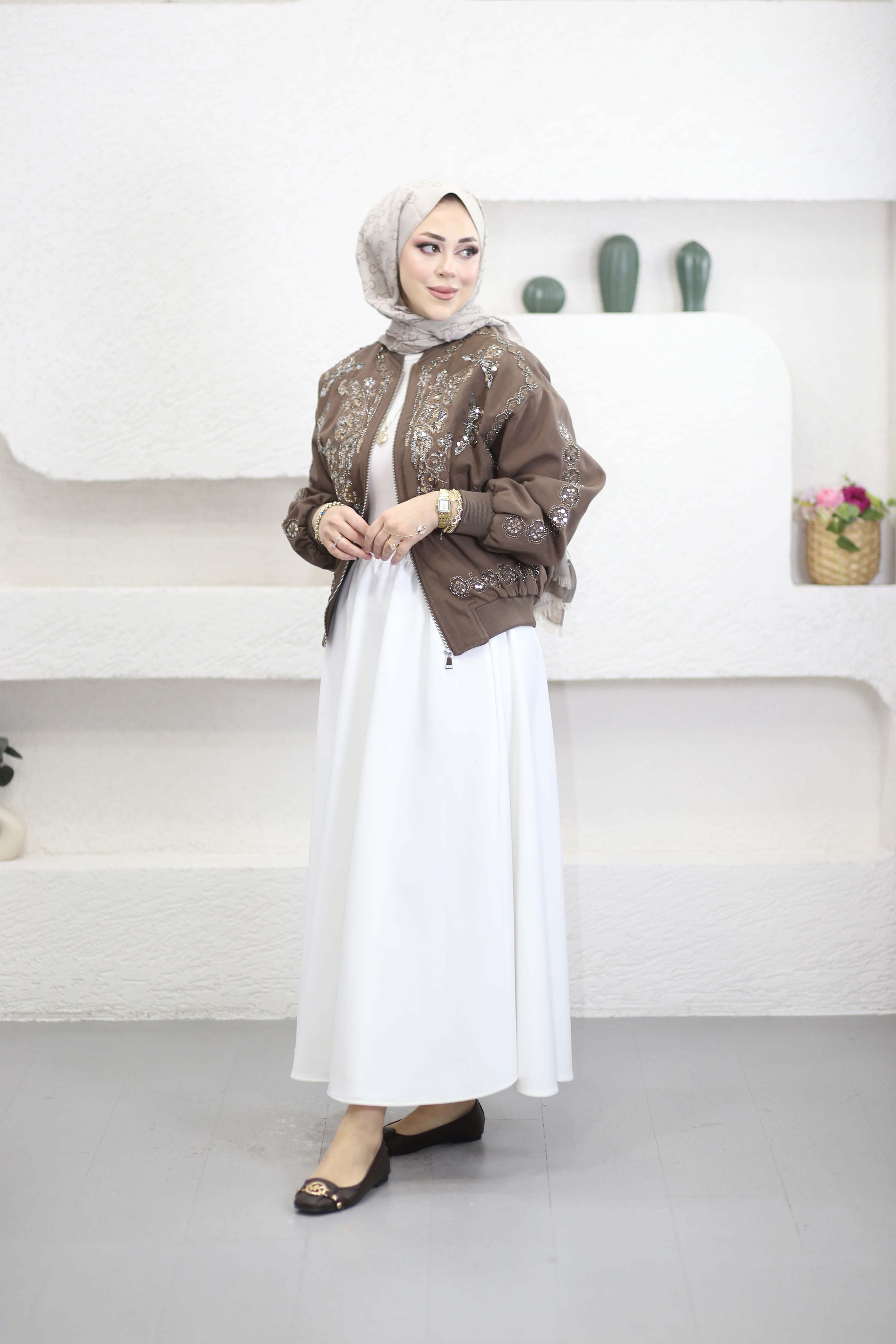 Kelebek Desen İthal Ceket Kahverengi 99928