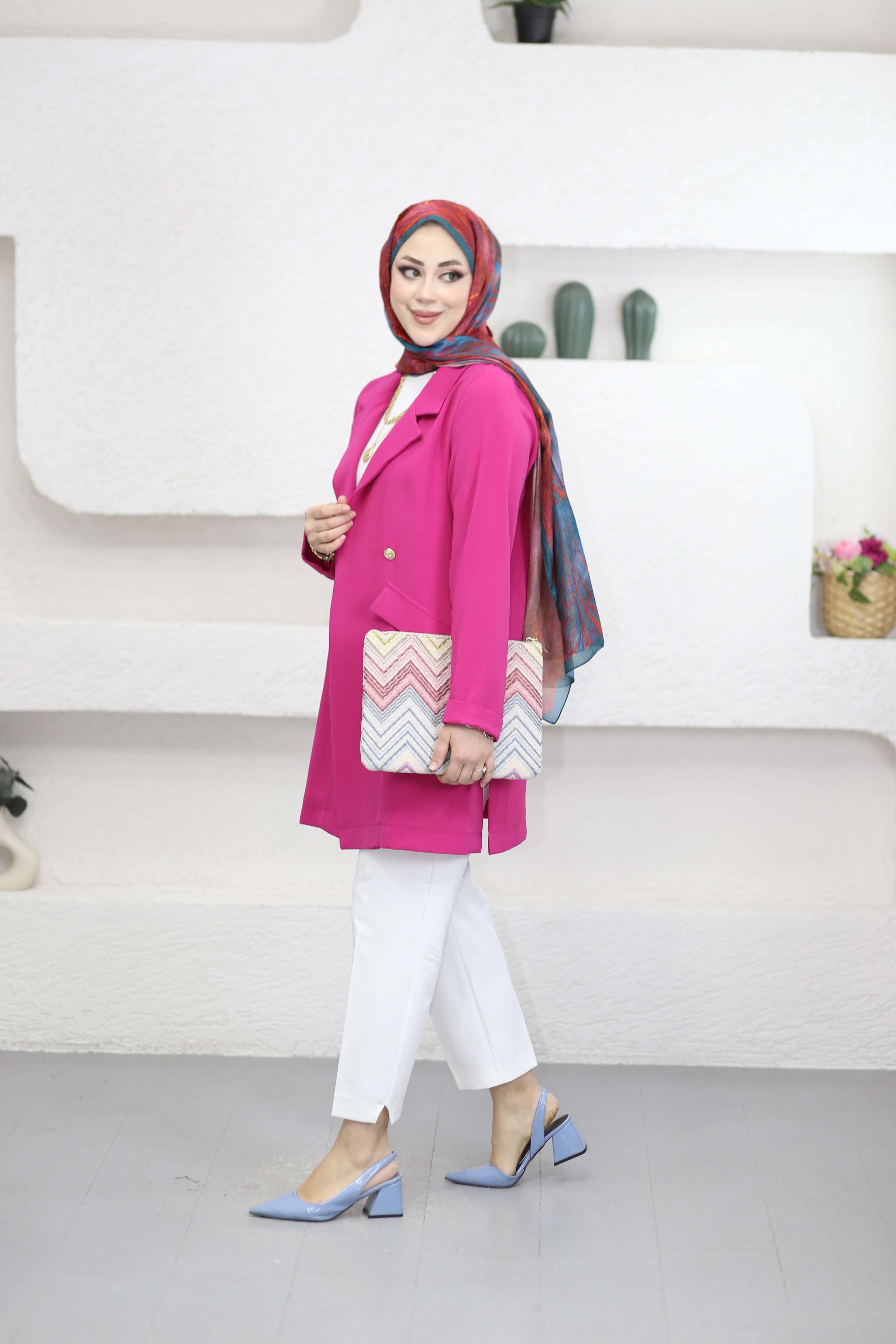 Düğmeli Linda Ceket Fuşya 3079
