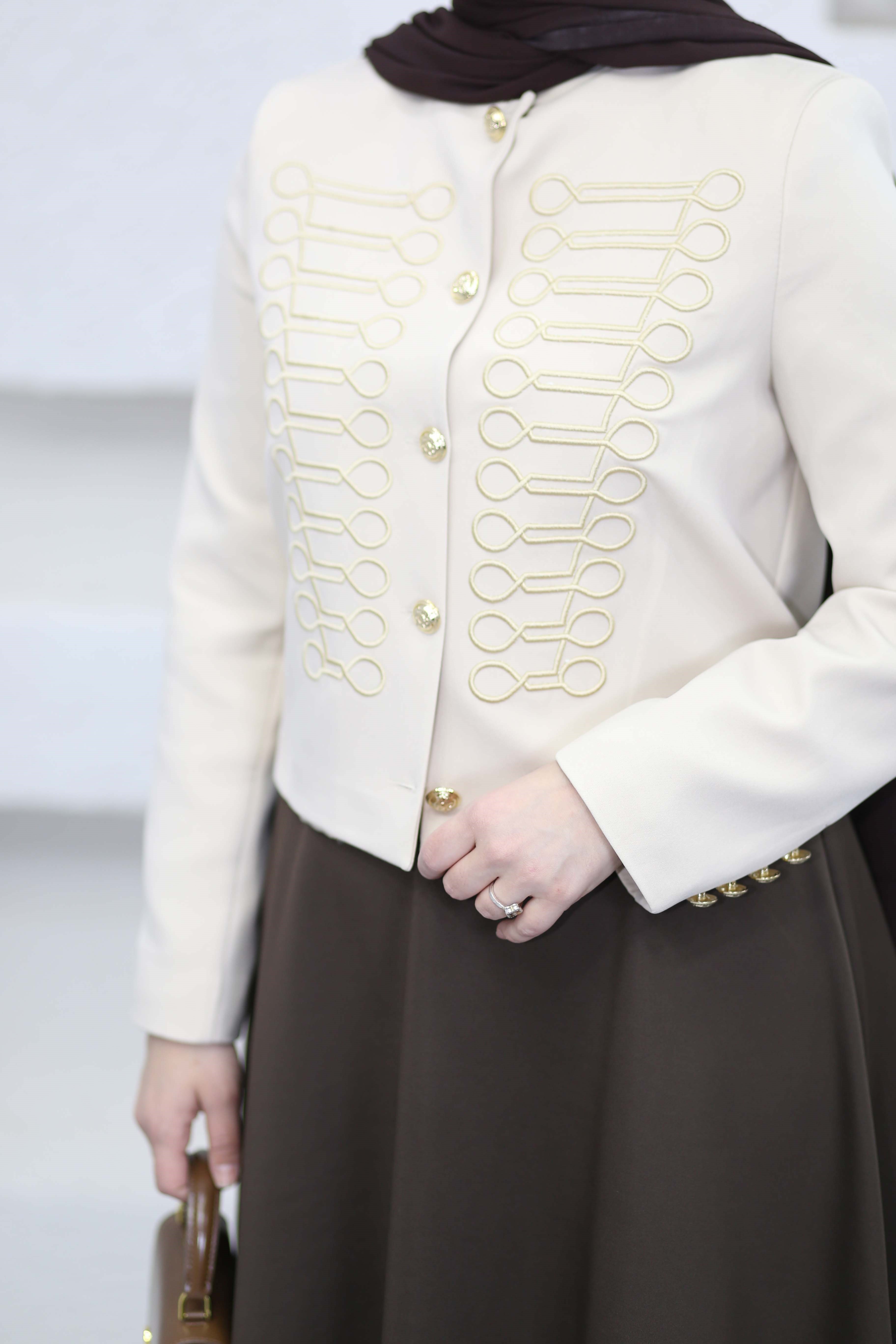 Nakışlı Hakim Yaka Ceket Bej 6351