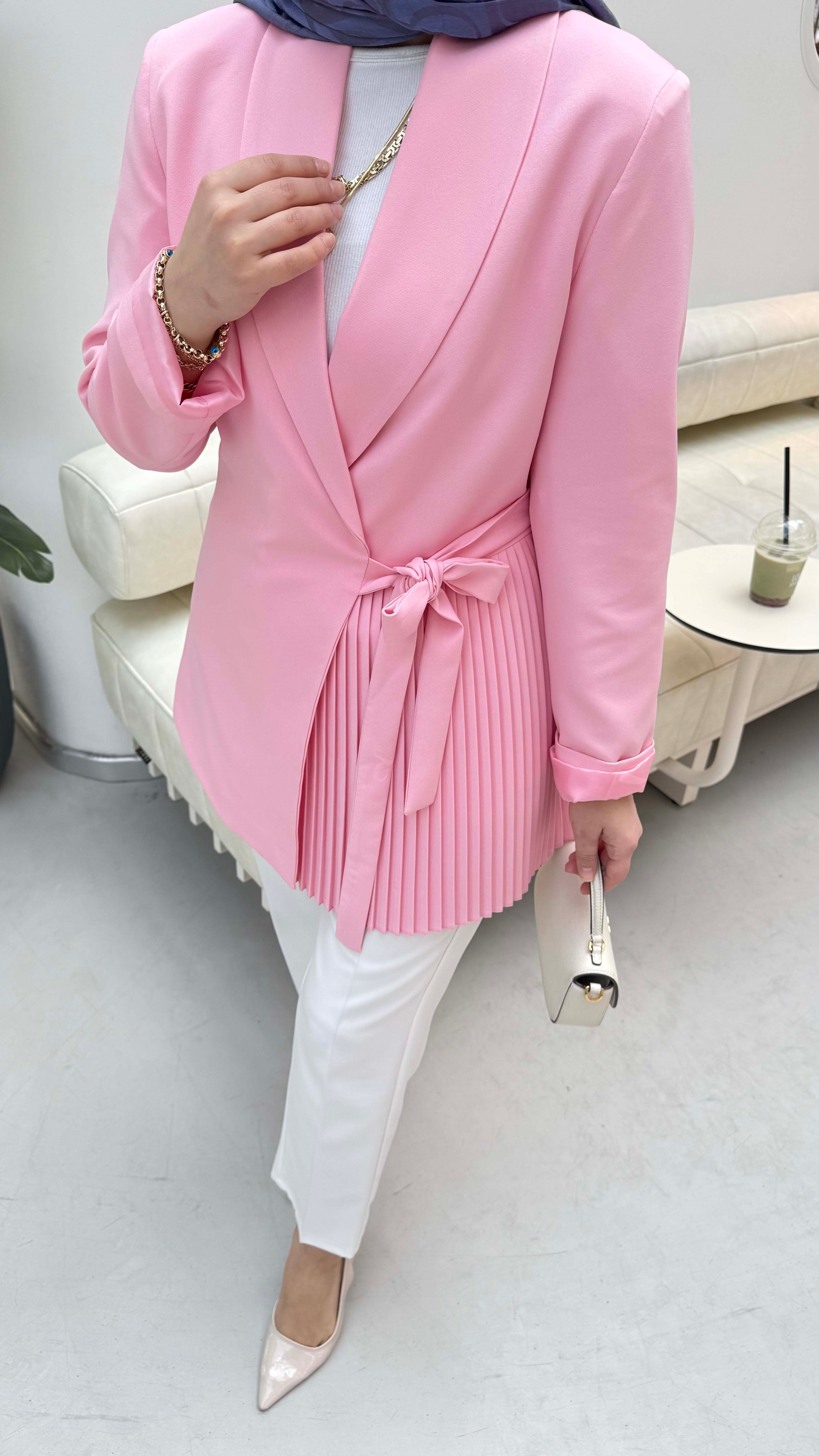 Yan Pilise Bağlamalı Ceket Pembe 1980