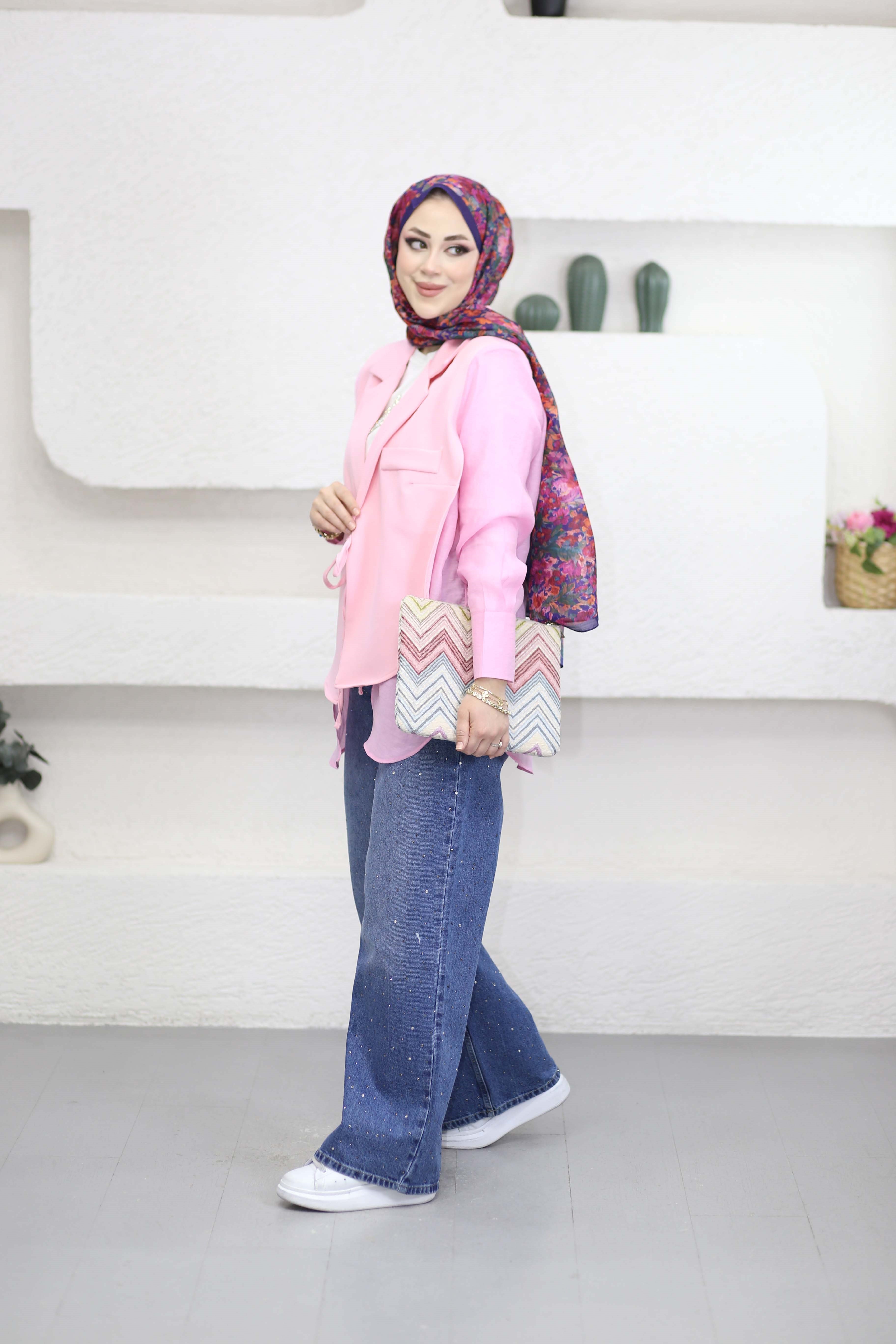 Şifon Detaylı Ceket Pembe 1269