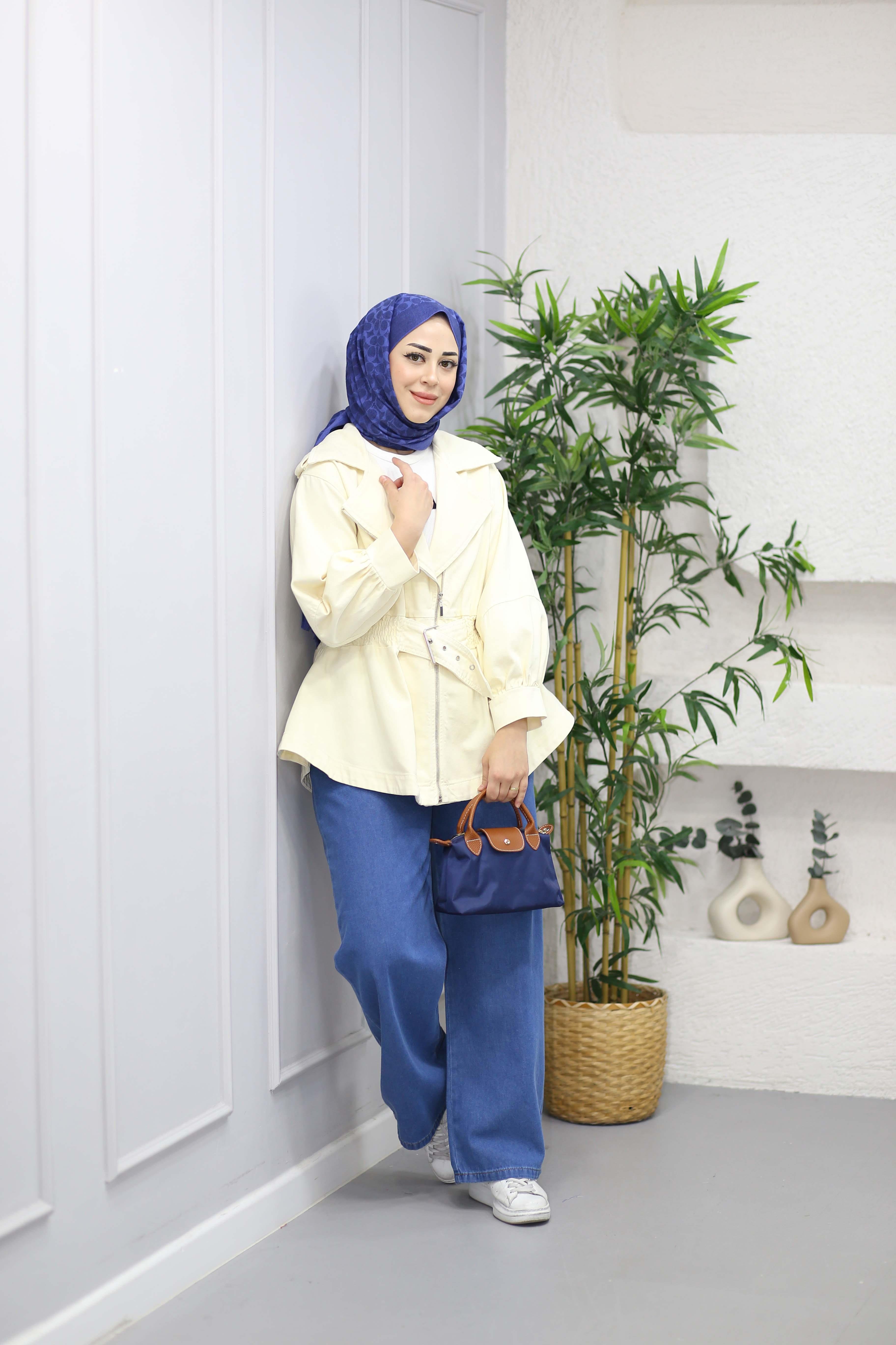 Beli Bağlamalı Ceket Krem 7306